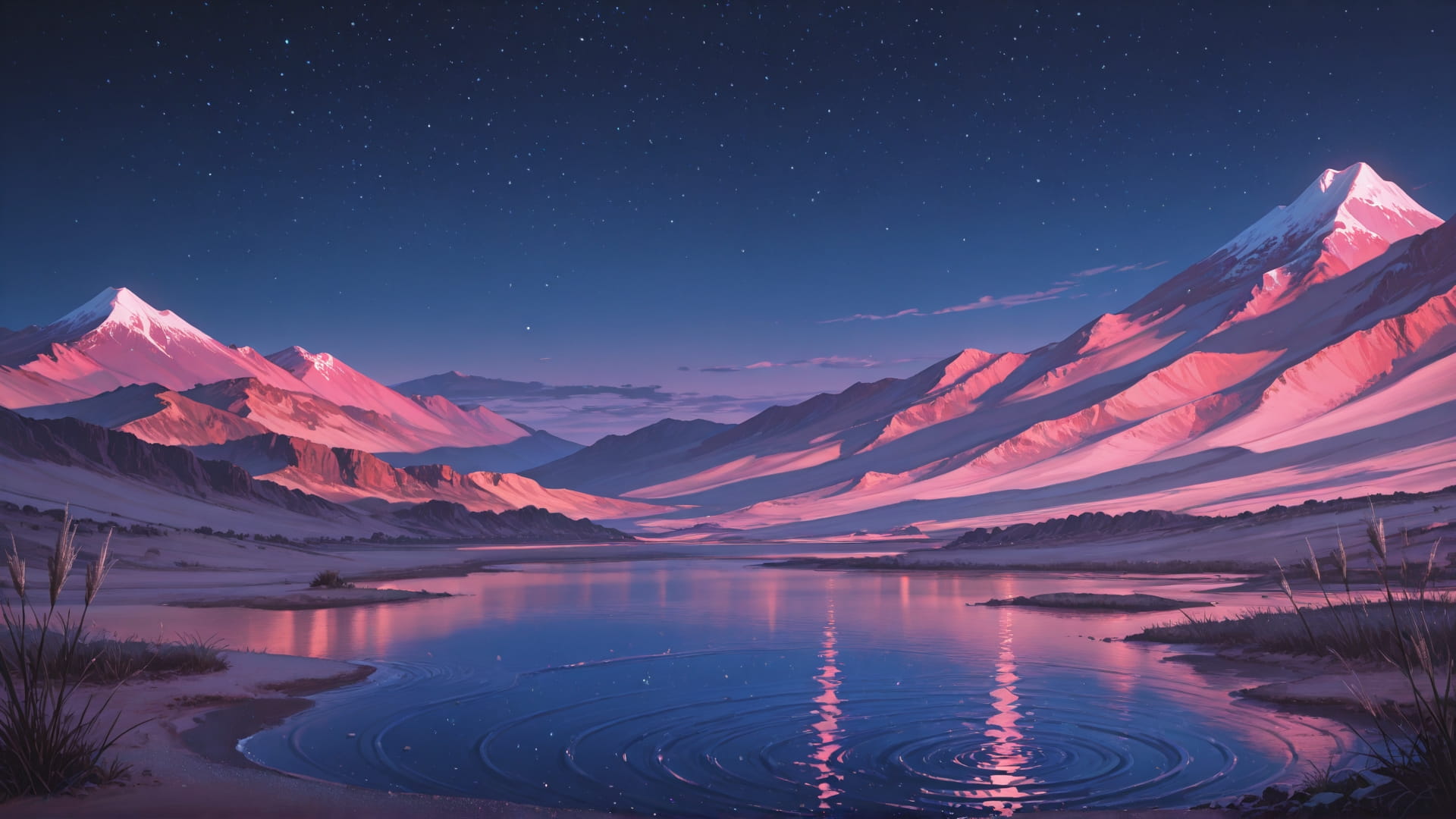 Pink Night Mountain Desert smartphone wallpaper free download, vertical 16:9 format, Pink, Night, Mountain, Spring 001