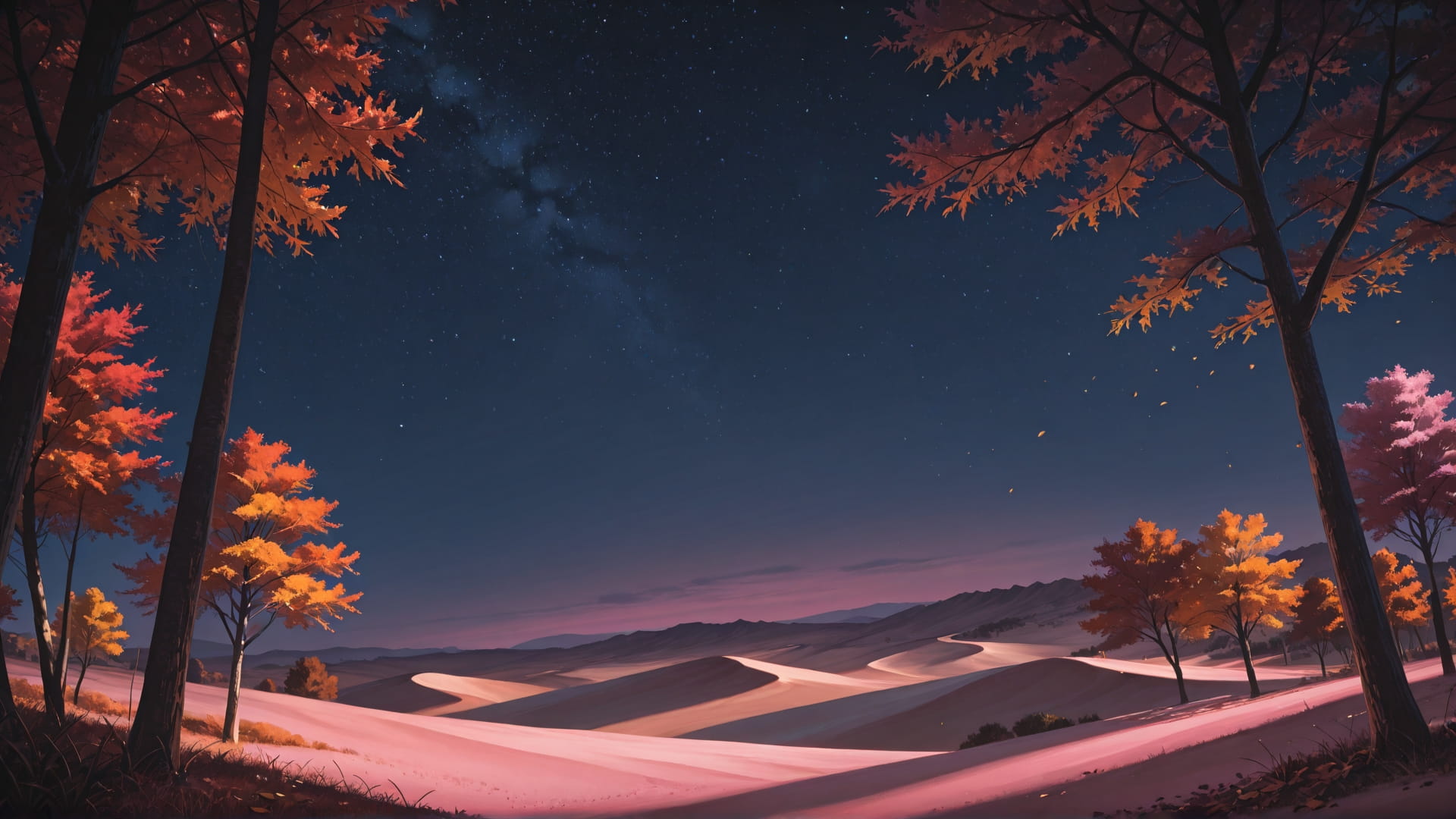 Pink Night Nature Desert smartphone wallpaper free download, vertical 16:9 format, Pink, Night, Nature, Autumn 001
