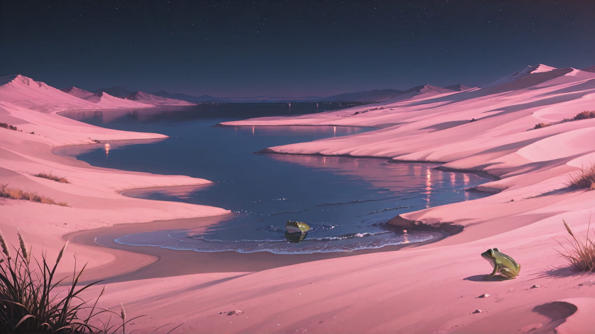 Pink Night Sea Desert smartphone wallpaper free download, vertical 16:9 format, Pink, Night, Sea, Spring