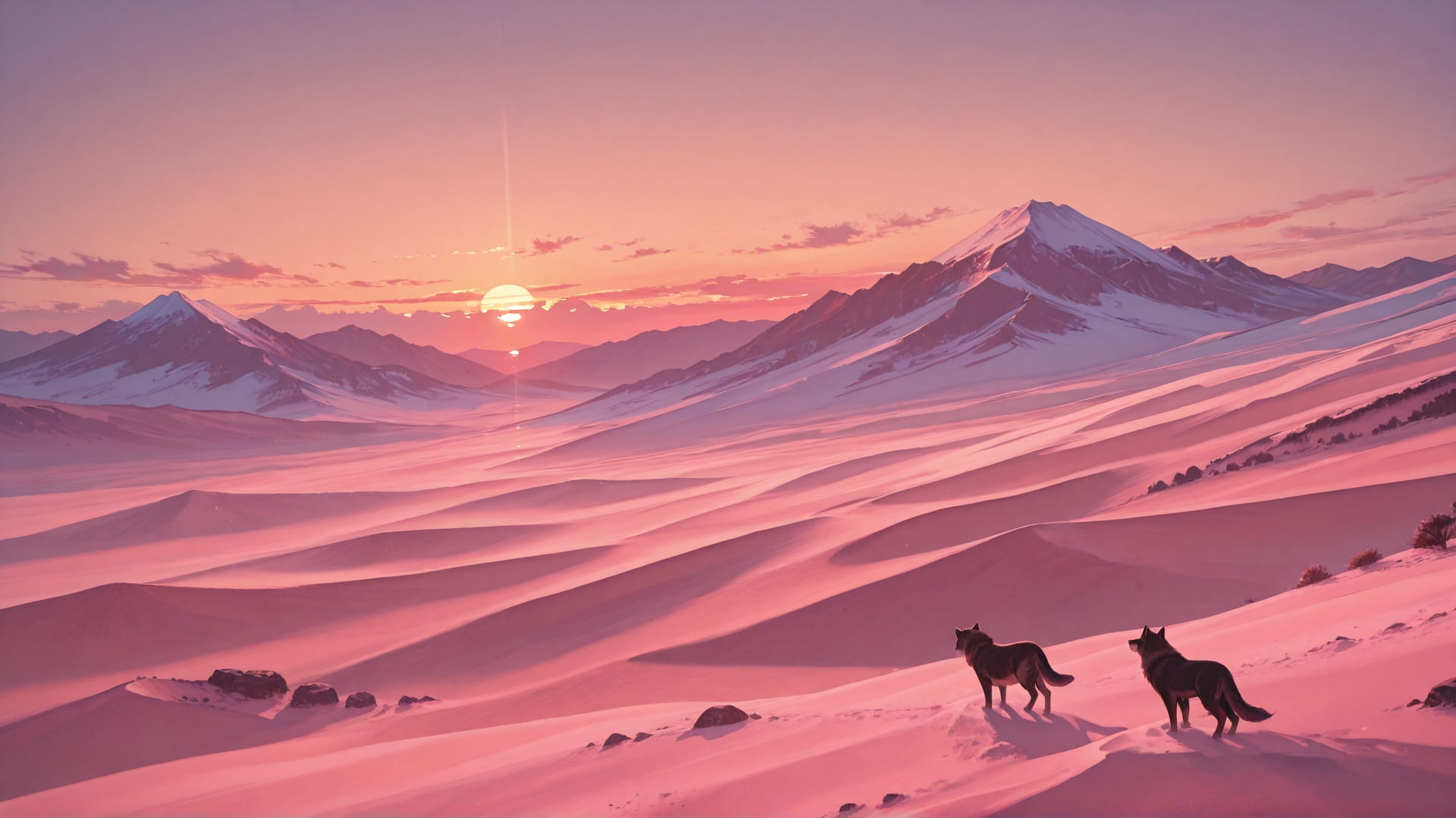 Pink Sunset Mountain Desert smartphone wallpaper free download, vertical 16:9 format, Pink, Sunset, Mountain, Winter