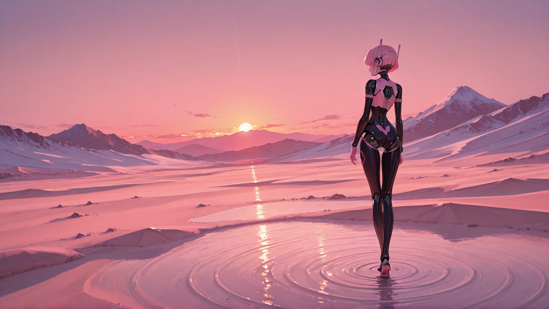 Pink Sunset Mountain Desert smartphone wallpaper free download, vertical 16:9 format, Pink, Sunset, Mountain, Winter