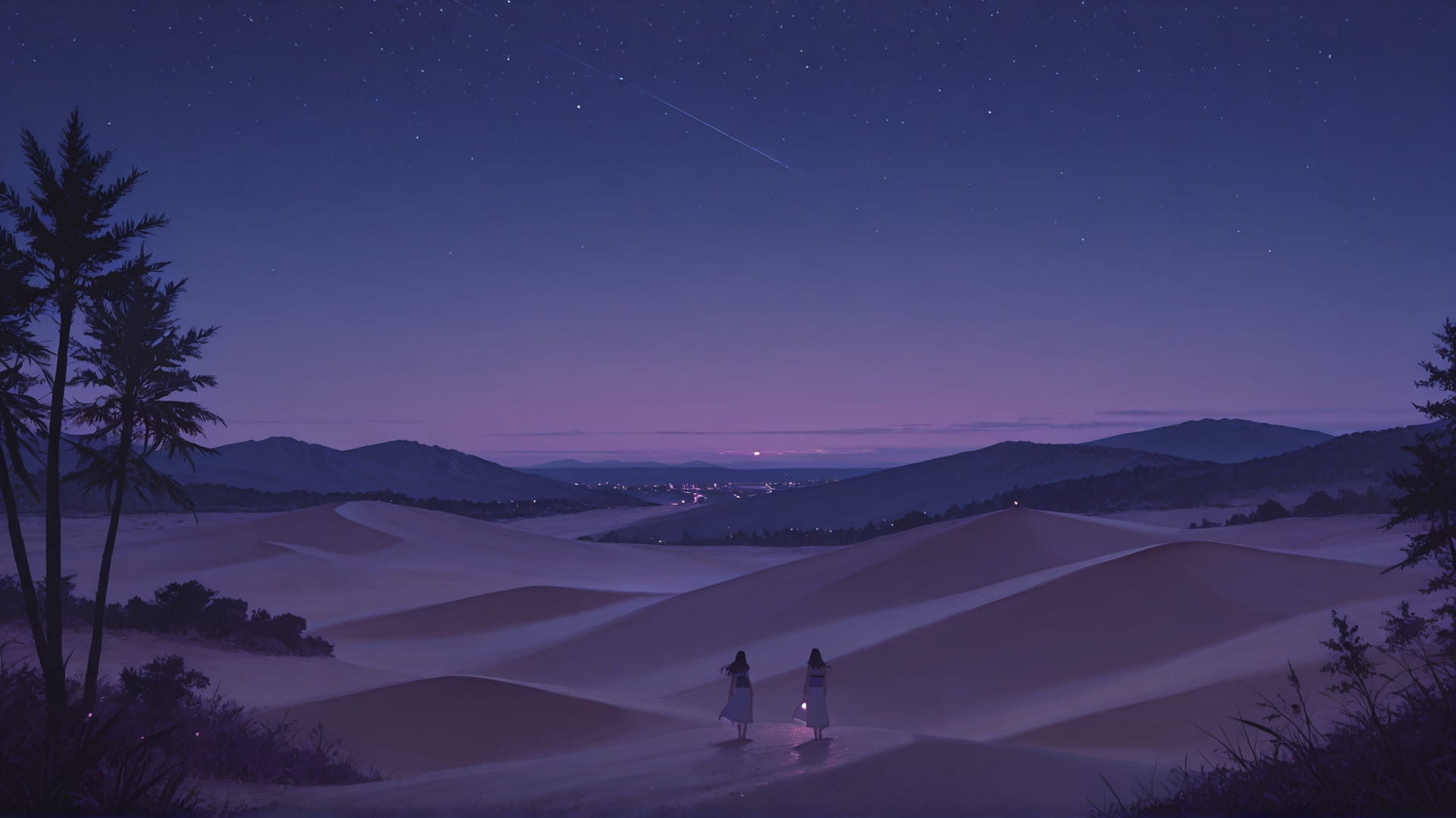 Purple Night Nature Desert smartphone wallpaper free download, vertical 16:9 format, Purple, Night, Nature, Summer 001