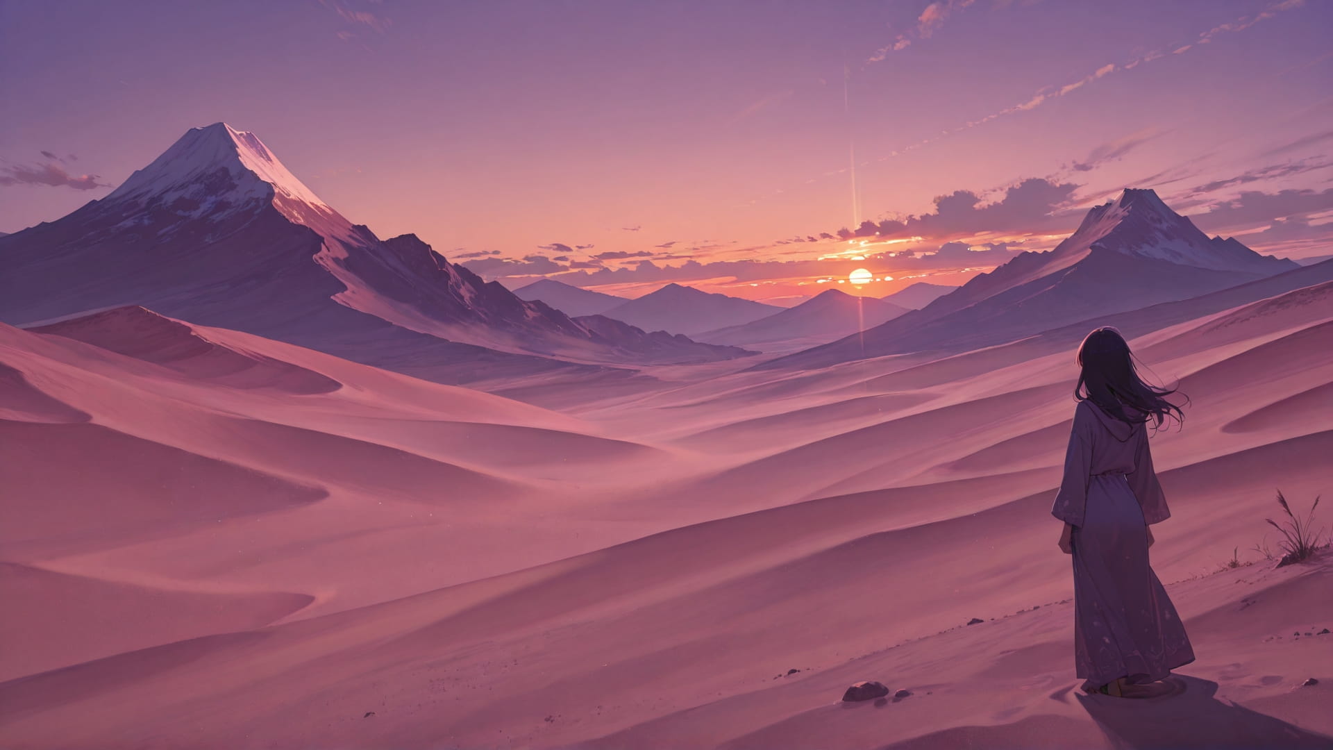 Purple Sunset Mountain Desert smartphone wallpaper free download, vertical 16:9 format, Purple, Sunset, Mountain, Summer 001