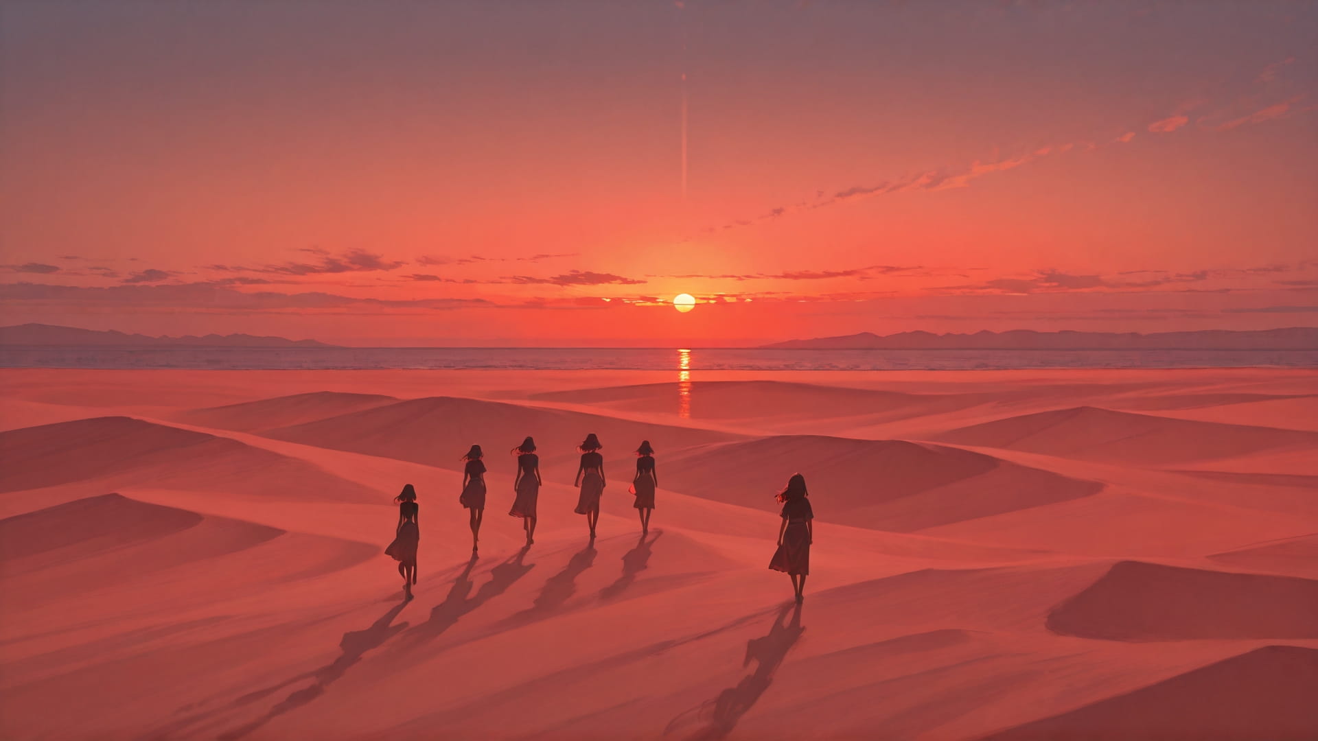 Red Sunset Sea Desert smartphone wallpaper free download, vertical 16:9 format, Red, Sunset, Sea, Summer 001