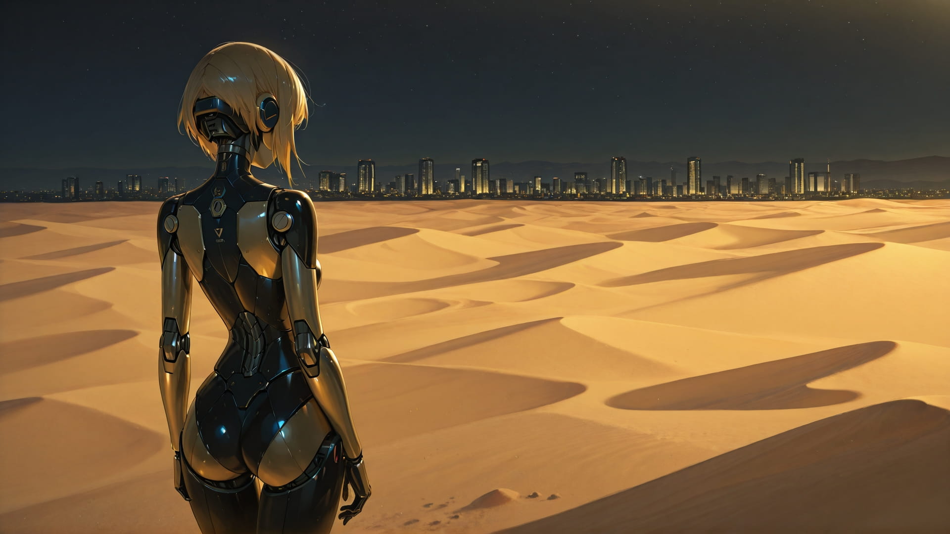 Yellow Night City Desert smartphone wallpaper free download, vertical 16:9 format, Yellow, Night, City, Summer