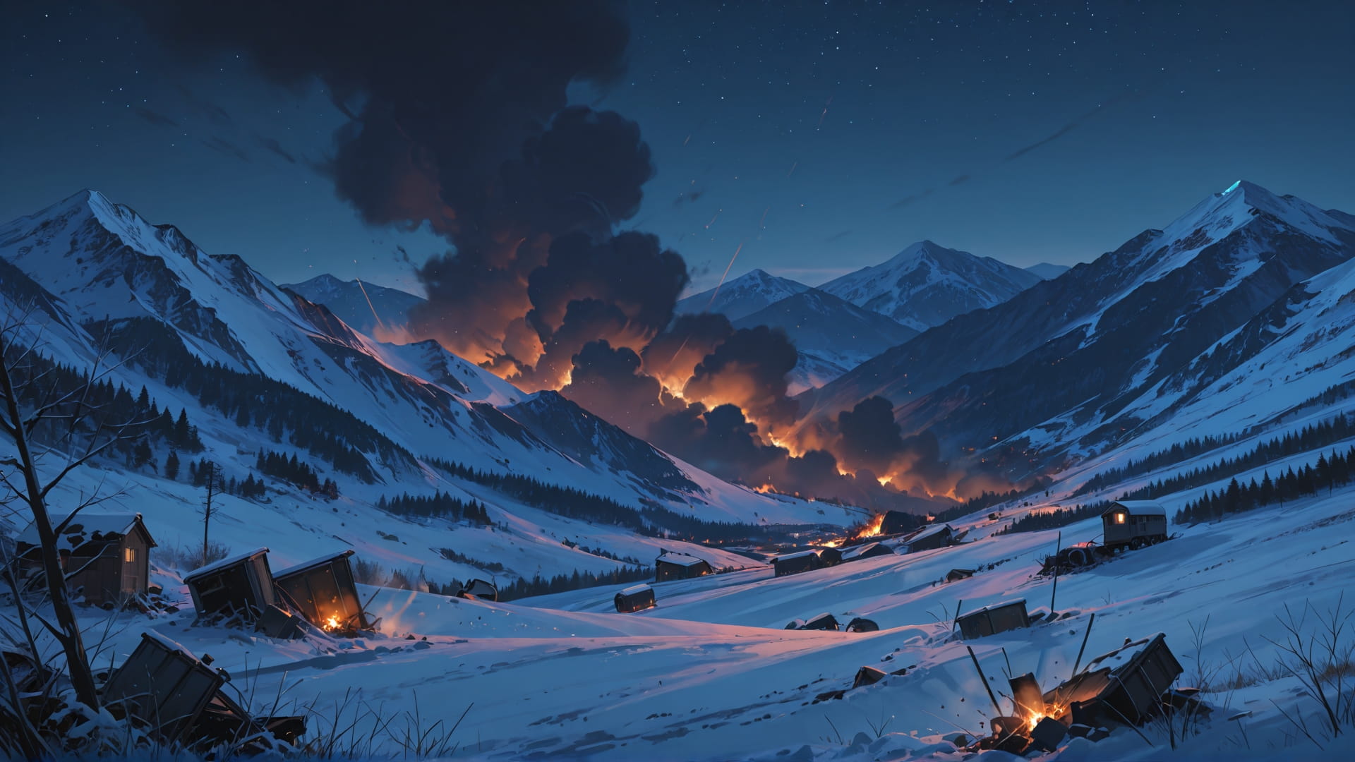 Brown Night Mountain Disaster smartphone wallpaper free download, vertical 16:9 format, Brown, Night, Mountain, Winter 001