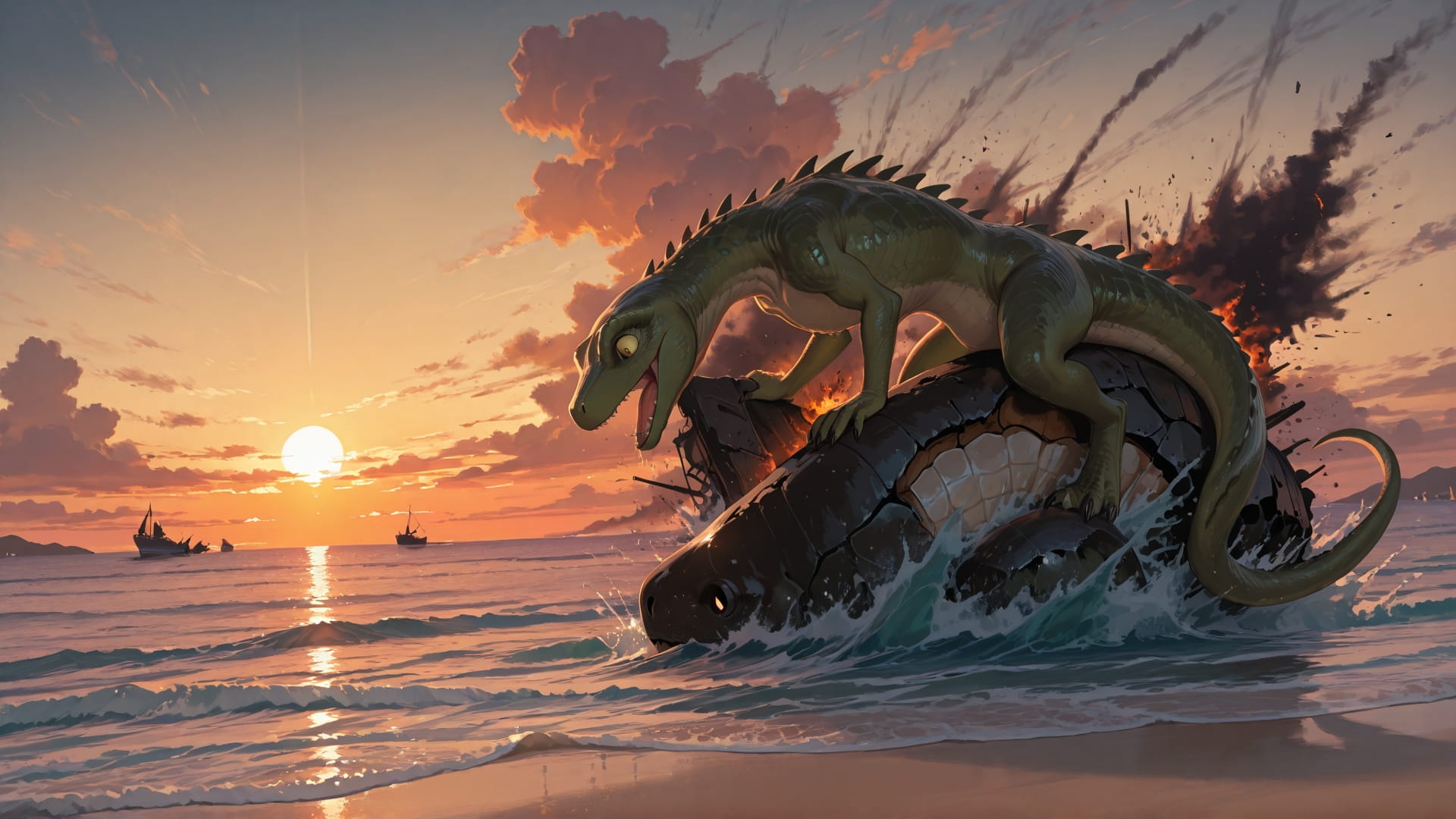 Brown Sunset Sea Disaster smartphone wallpaper free download, vertical 16:9 format, Brown, Sunset, Sea, Summer