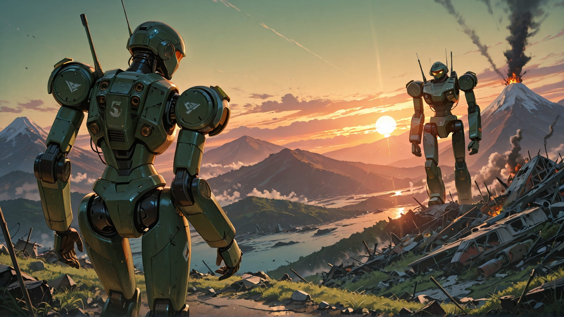 Green Sunset Mountain Disaster smartphone wallpaper free download, vertical 16:9 format, Green, Sunset, Mountain, Summer