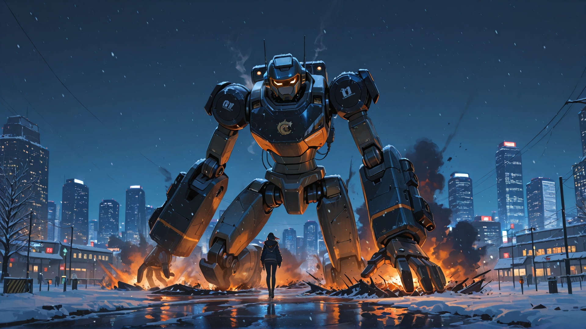 Orange Night City Disaster smartphone wallpaper free download, vertical 16:9 format, Orange, Night, City, Winter