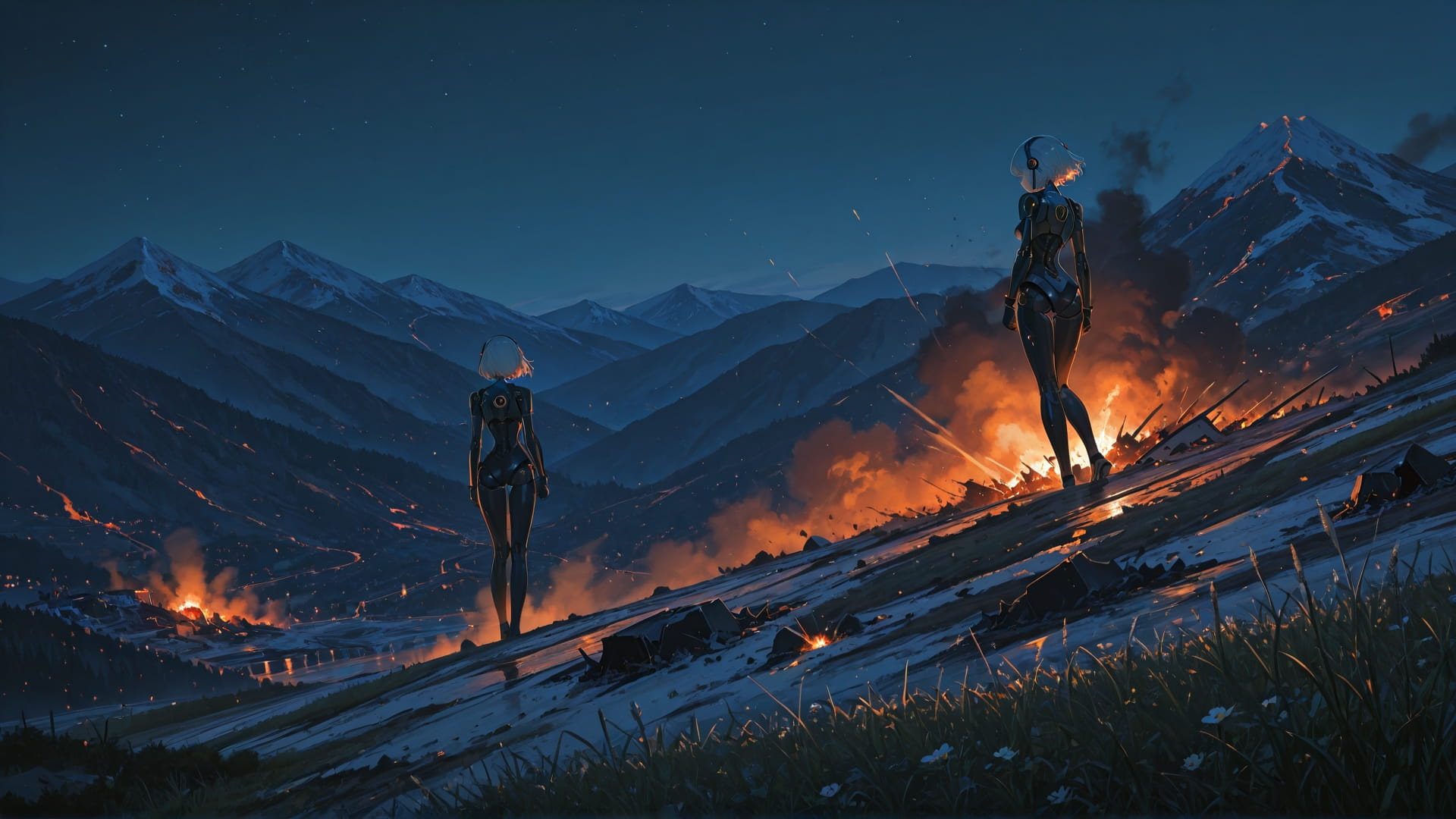 Orange Night Mountain Disaster smartphone wallpaper free download, vertical 16:9 format, Orange, Night, Mountain, Spring