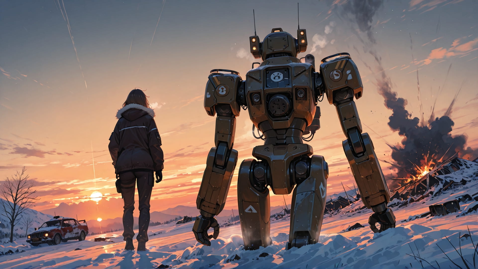 Orange Sunset Sky Disaster smartphone wallpaper free download, vertical 16:9 format, Orange, Sunset, Sky, Winter