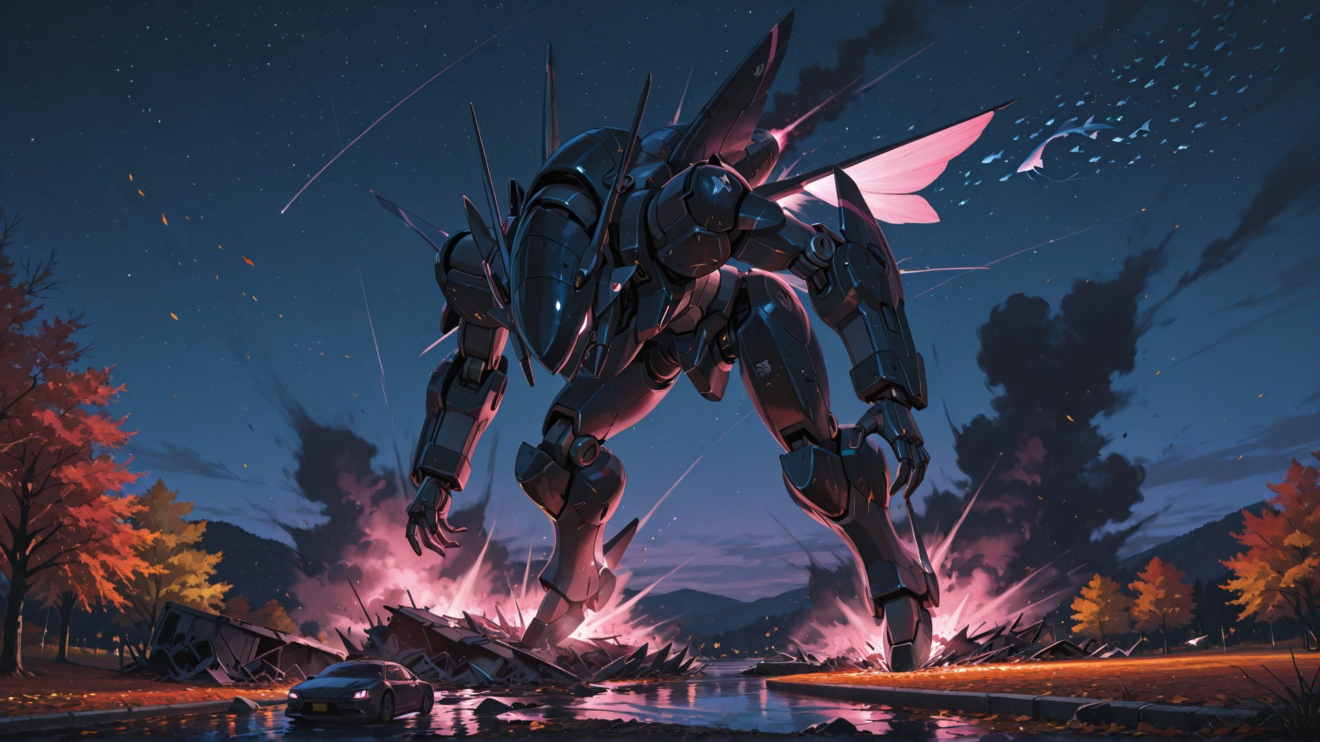 Pink Night Sky Disaster smartphone wallpaper free download, vertical 16:9 format, Pink, Night, Sky, Autumn