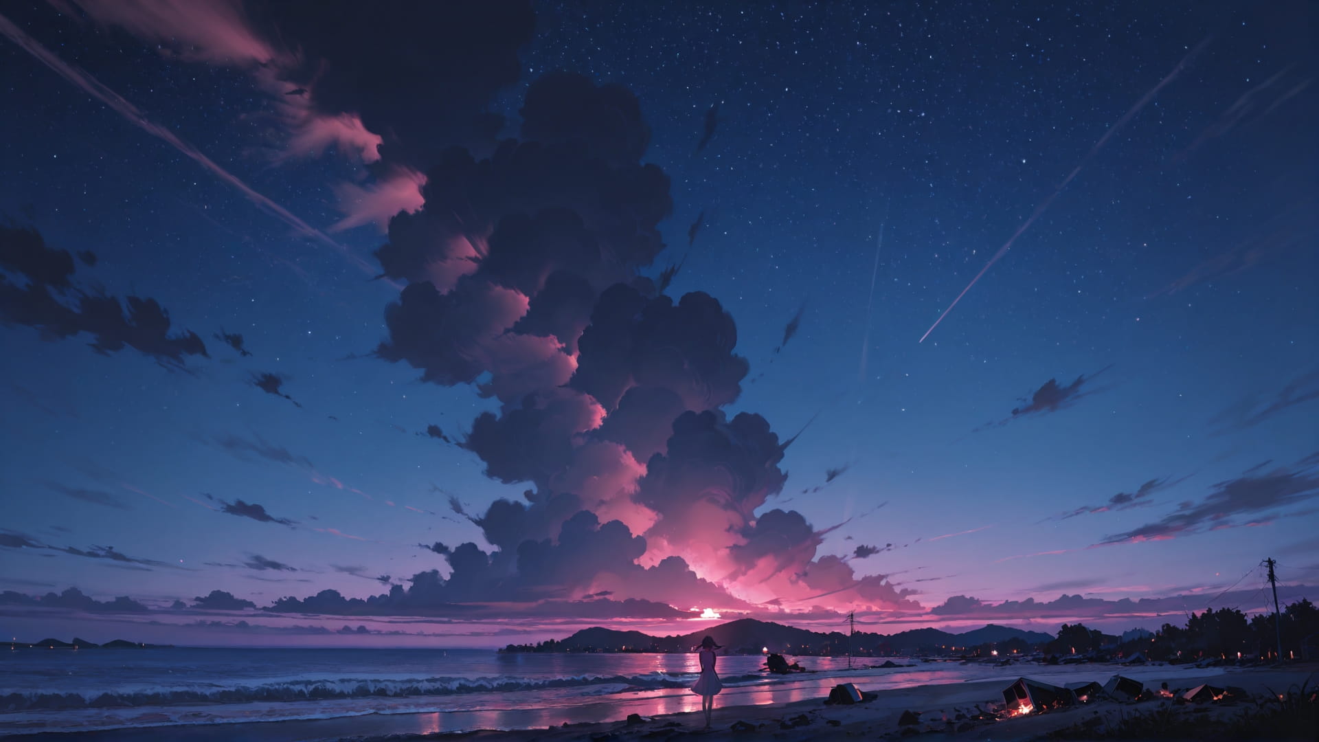 Pink Night Sky Disaster smartphone wallpaper free download, vertical 16:9 format, Pink, Night, Sky, Summer 001
