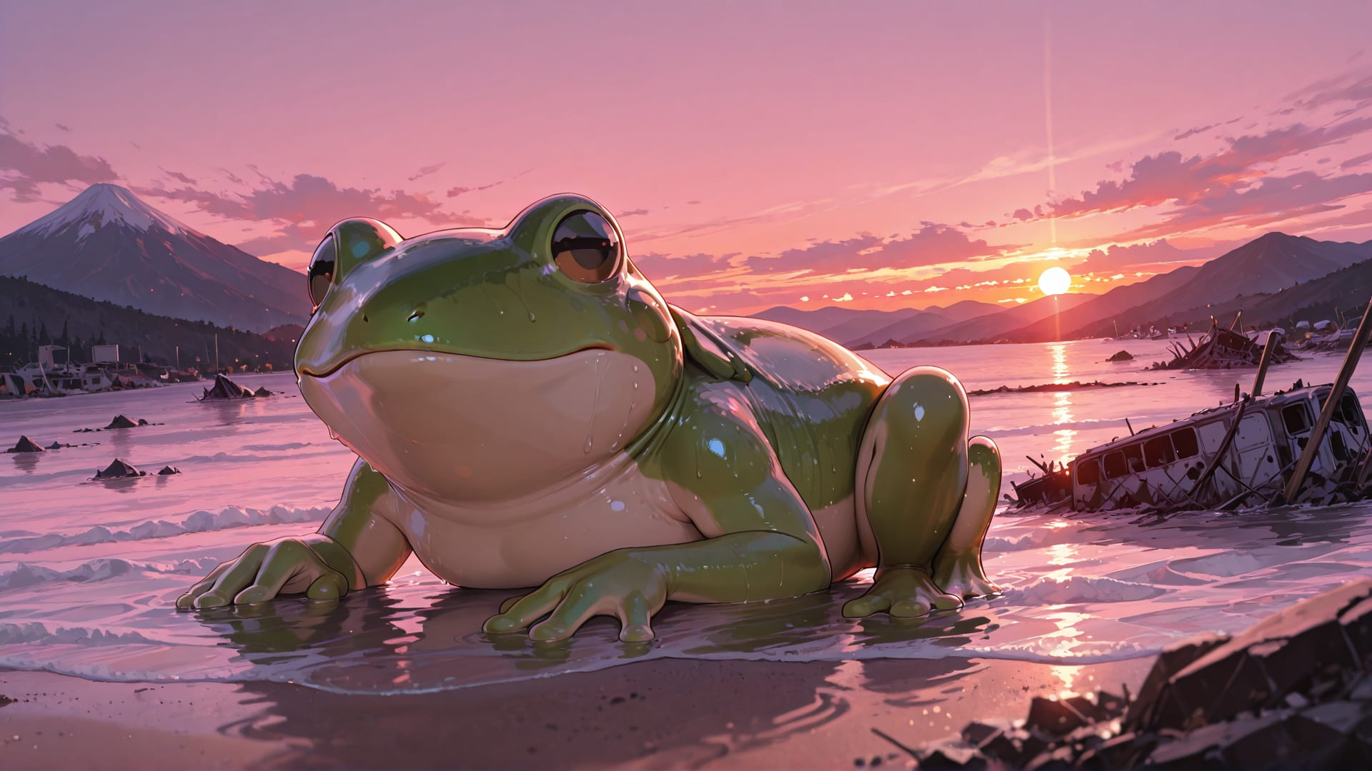 Pink Sunset Mountain Disaster smartphone wallpaper free download, vertical 16:9 format, Pink, Sunset, Mountain, Summer