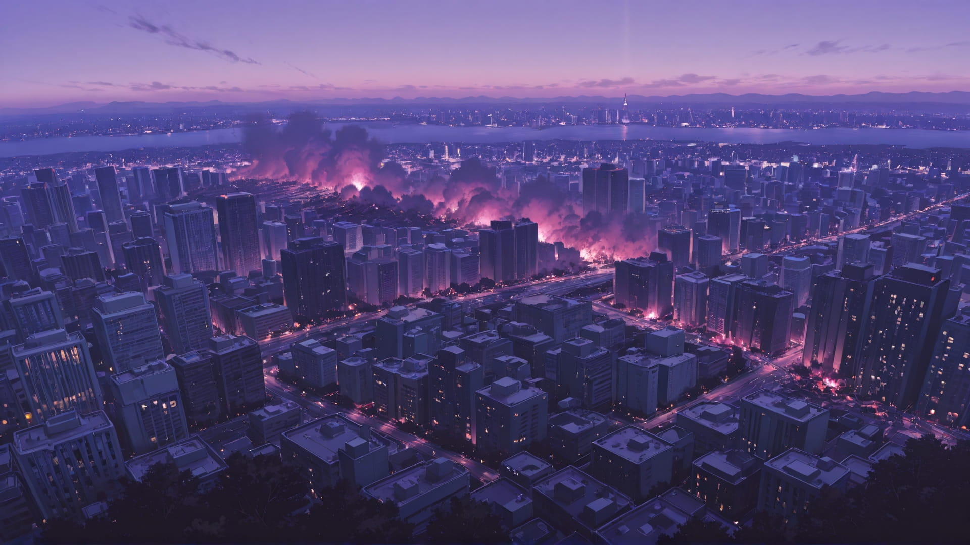 Purple Afternoon City Disaster smartphone wallpaper free download, vertical 16:9 format, Purple, Afternoon, City, Spring 001