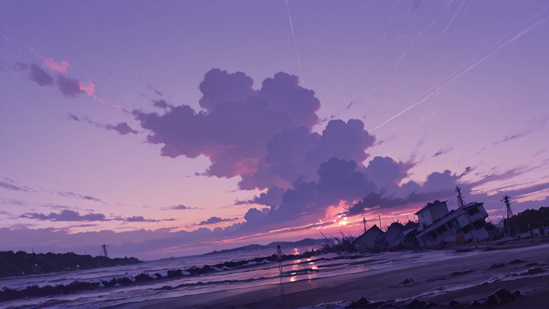 Purple Afternoon Sky Disaster smartphone wallpaper free download, vertical 16:9 format, Purple, Afternoon, Sky, Summer 001