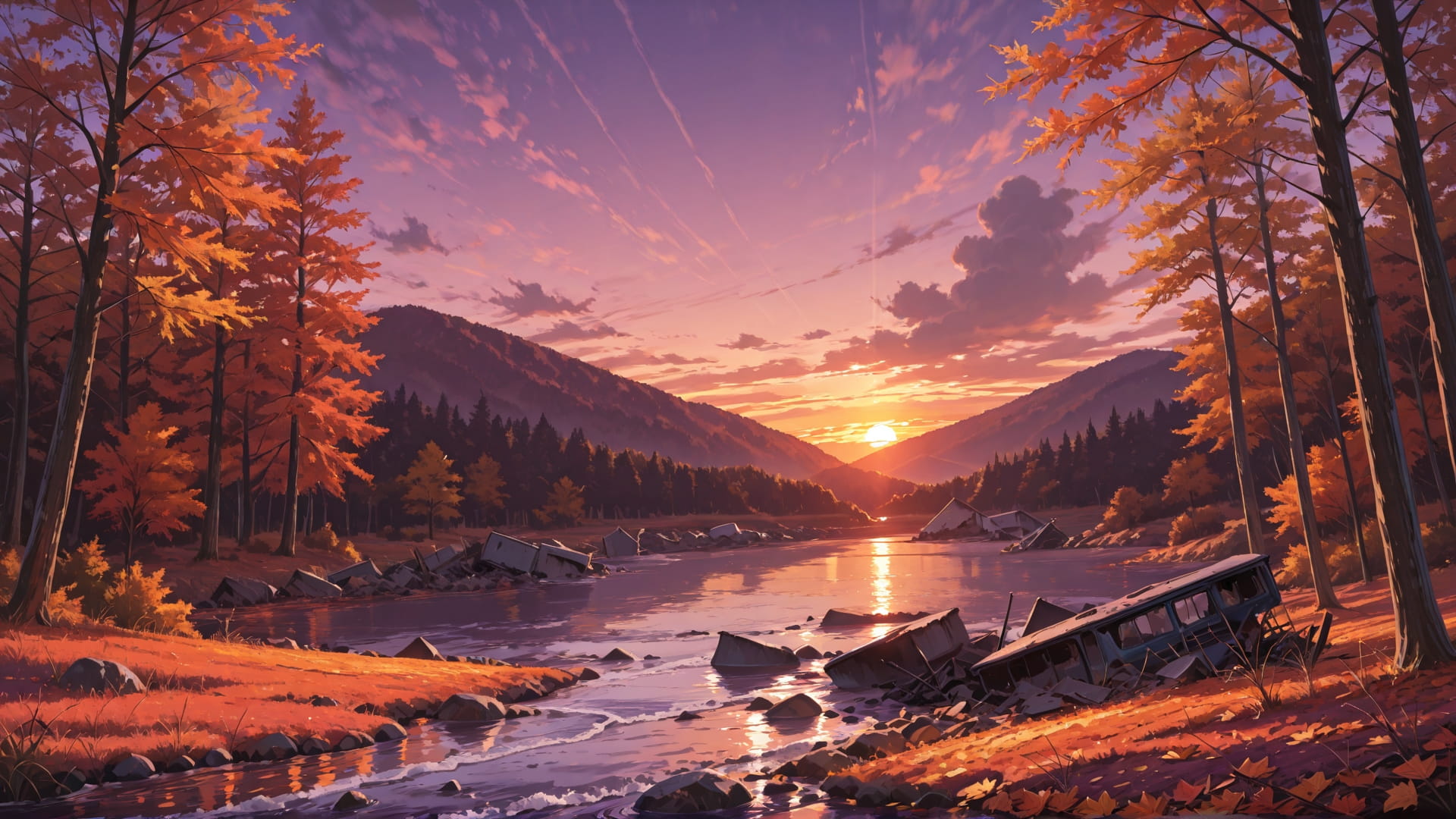 Purple Sunset Nature Disaster smartphone wallpaper free download, vertical 16:9 format, Purple, Sunset, Nature, Autumn 001