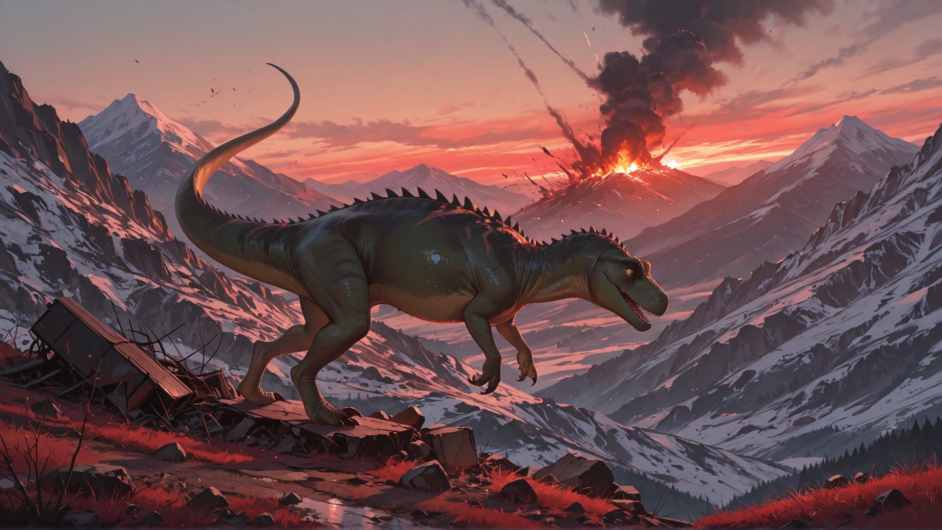 Red Afternoon Mountain Disaster smartphone wallpaper free download, vertical 16:9 format, Red, Afternoon, Mountain, Spring