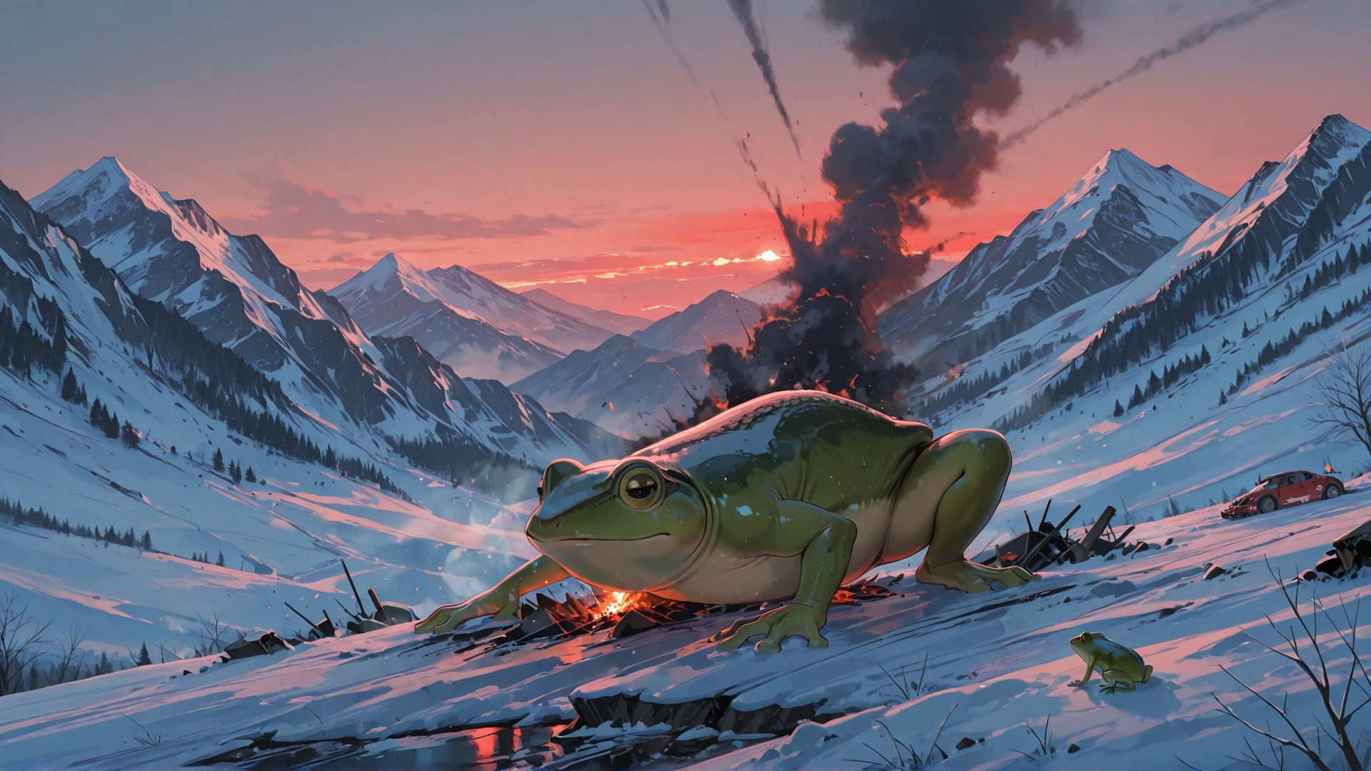 Red Afternoon Mountain Disaster smartphone wallpaper free download, vertical 16:9 format, Red, Afternoon, Mountain, Winter