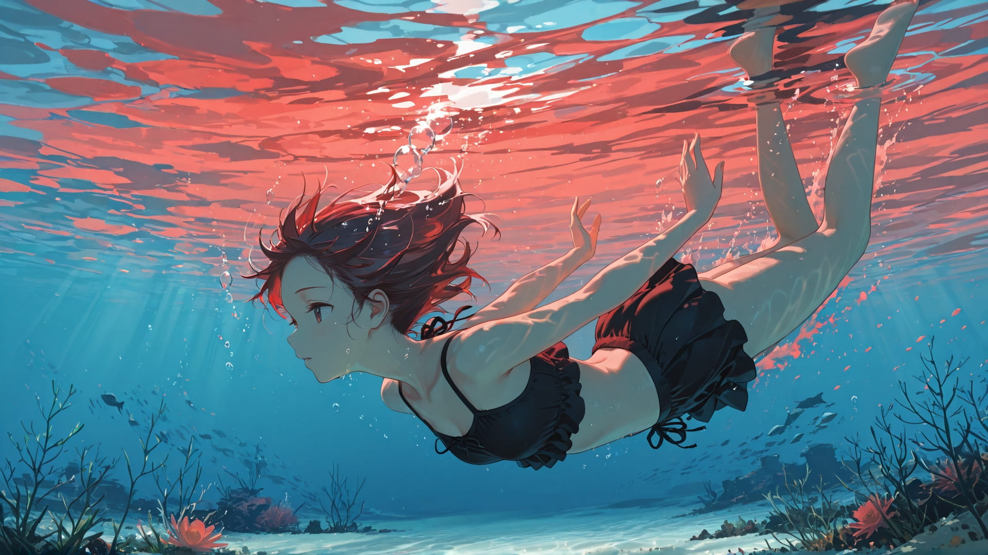 Red Afternoon Sea Disaster smartphone wallpaper free download, vertical 16:9 format, Red, Afternoon, Sea, Spring 001