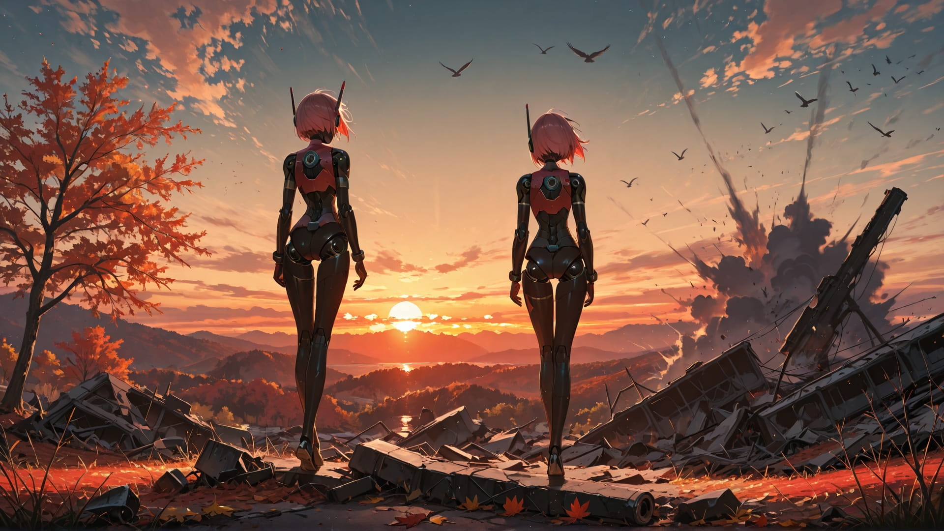 Red Sunset Sky Disaster smartphone wallpaper free download, vertical 16:9 format, Red, Sunset, Sky, Autumn