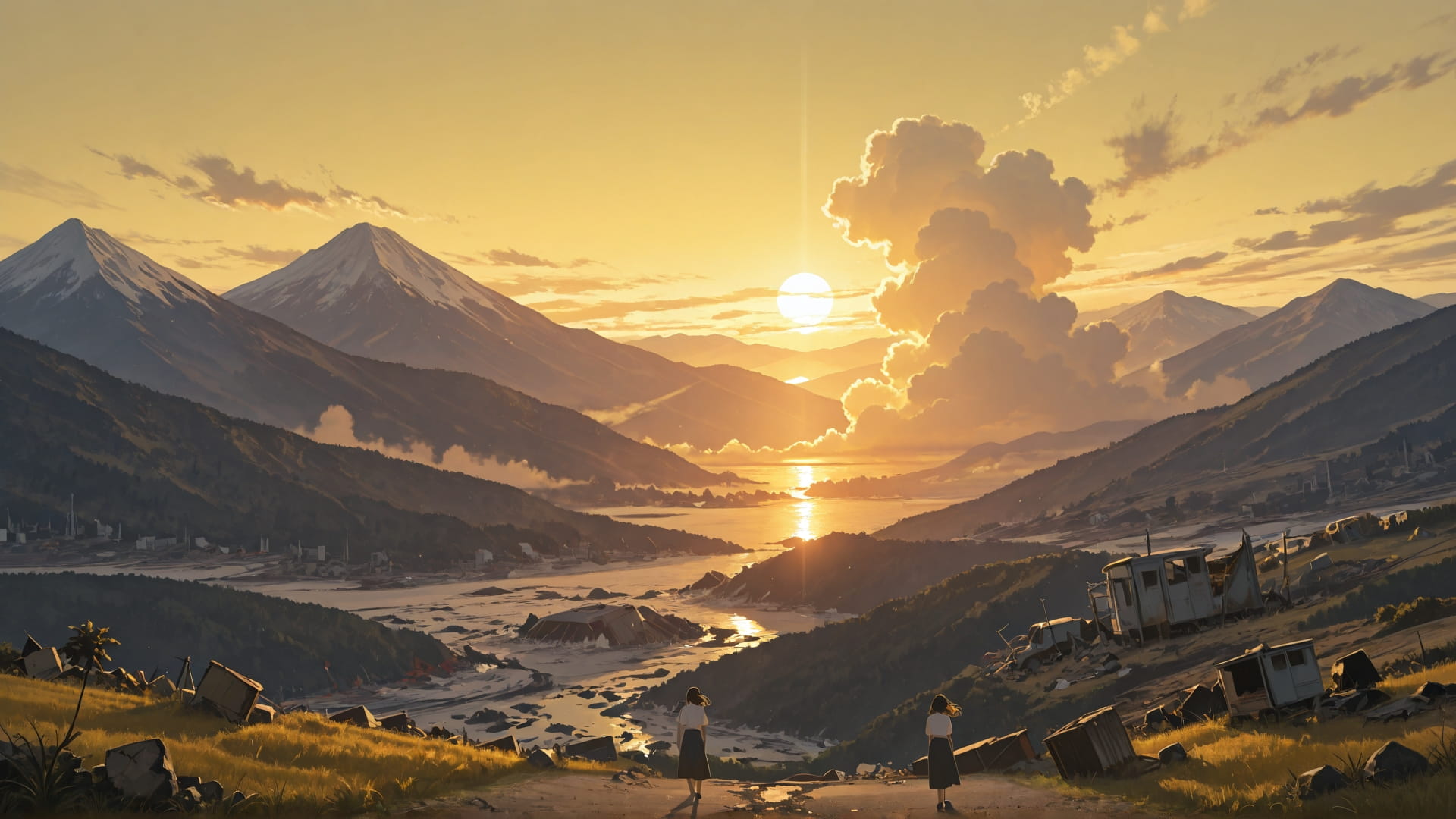 Yellow Afternoon Mountain Disaster smartphone wallpaper free download, vertical 16:9 format, Yellow, Afternoon, Mountain, Summer 001