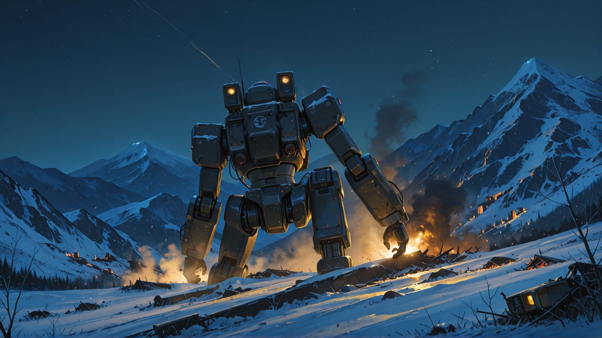 Yellow Night Mountain Disaster smartphone wallpaper free download, vertical 16:9 format, Yellow, Night, Mountain, Winter