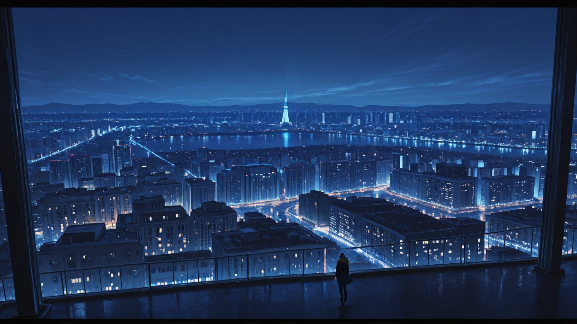 Blue Night City DramaClub smartphone wallpaper free download, vertical 16:9 format, Blue, Night, City, Winter 001