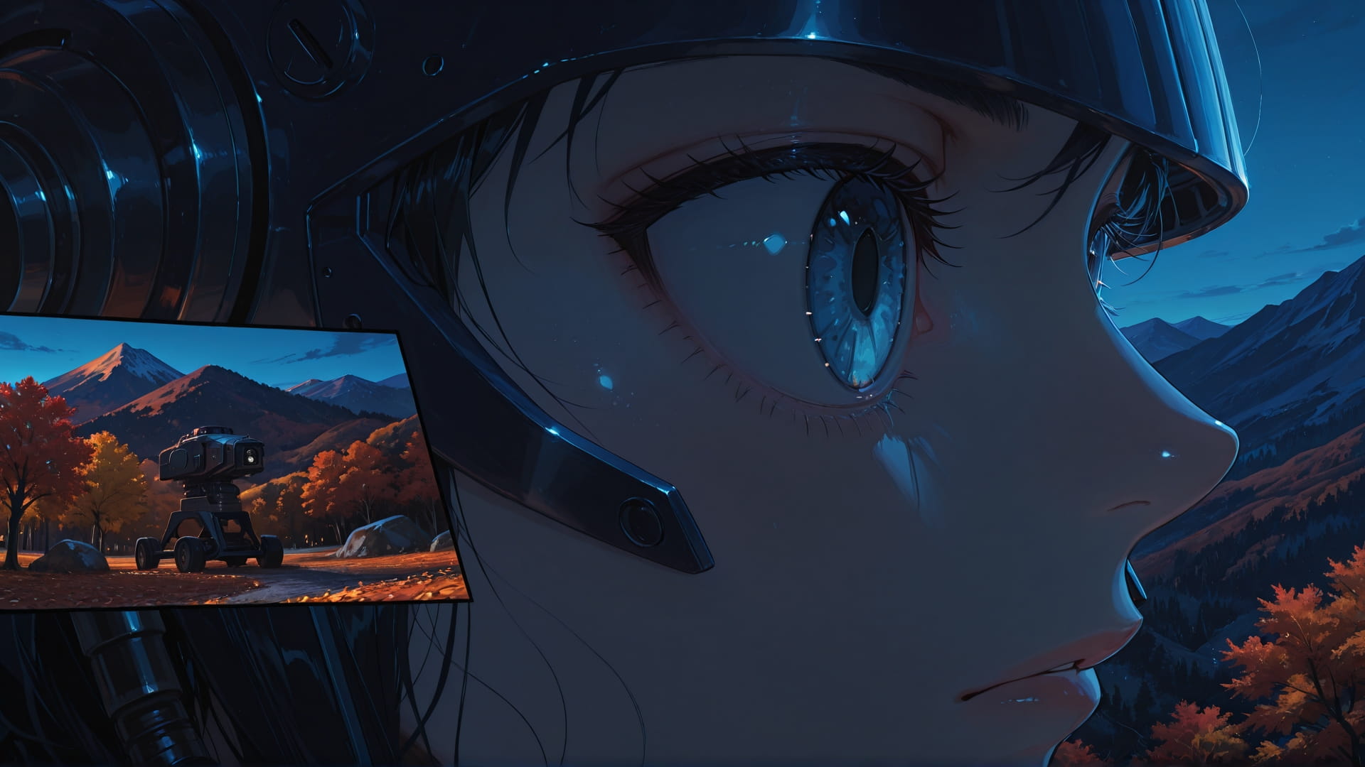 Blue Night Mountain DramaClub smartphone wallpaper free download, vertical 16:9 format, Blue, Night, Mountain, Autumn