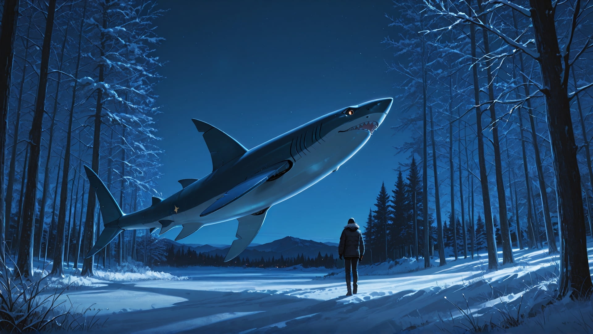 Blue Night Nature DramaClub smartphone wallpaper free download, vertical 16:9 format, Blue, Night, Nature, Winter