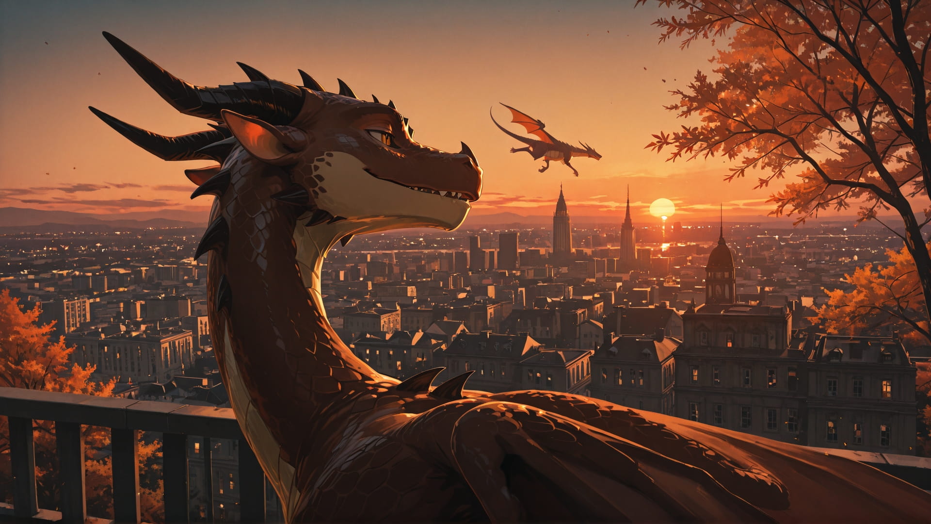 Brown Sunset City DramaClub smartphone wallpaper free download, vertical 16:9 format, Brown, Sunset, City, Autumn