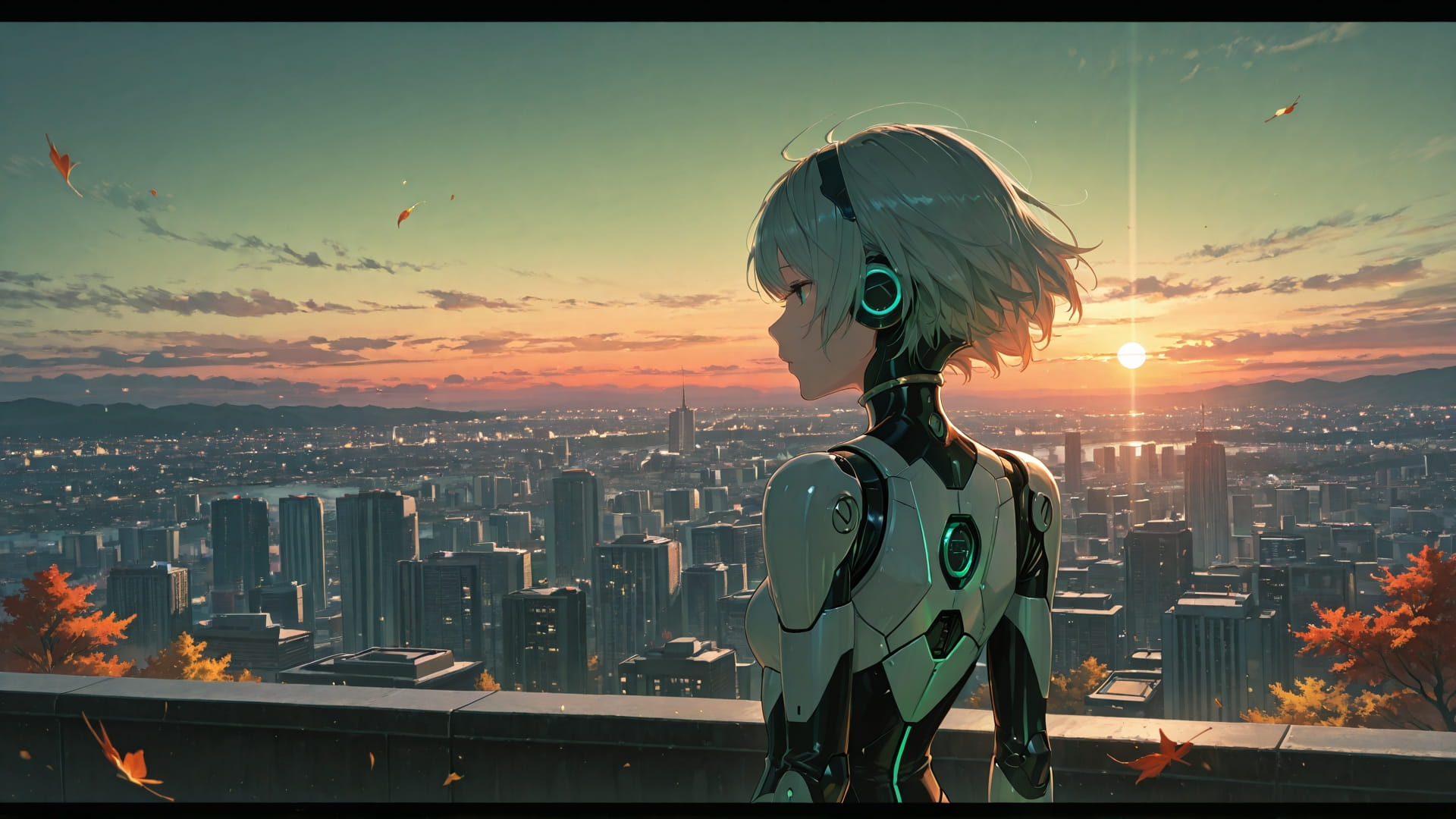 Green Sunset City DramaClub smartphone wallpaper free download, vertical 16:9 format, Green, Sunset, City, Autumn