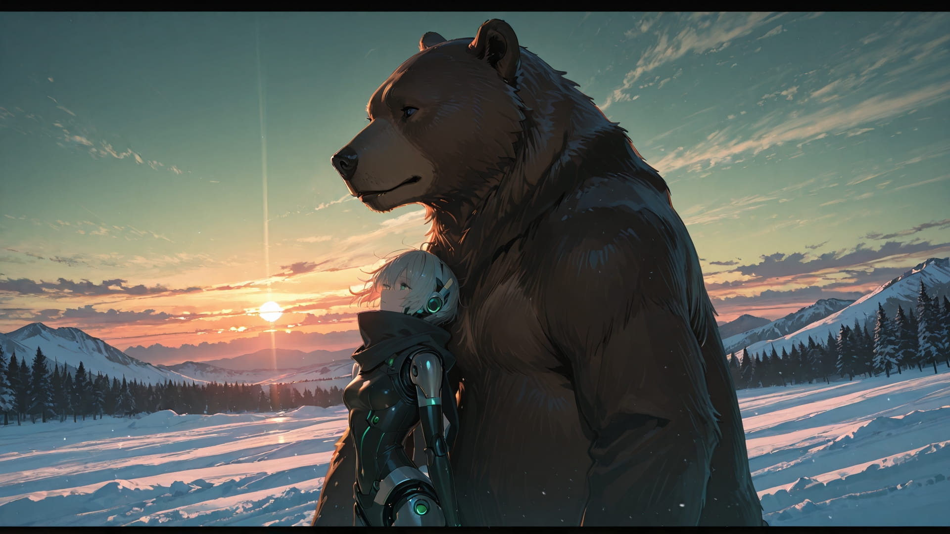 Green Sunset Sky DramaClub smartphone wallpaper free download, vertical 16:9 format, Green, Sunset, Sky, Winter