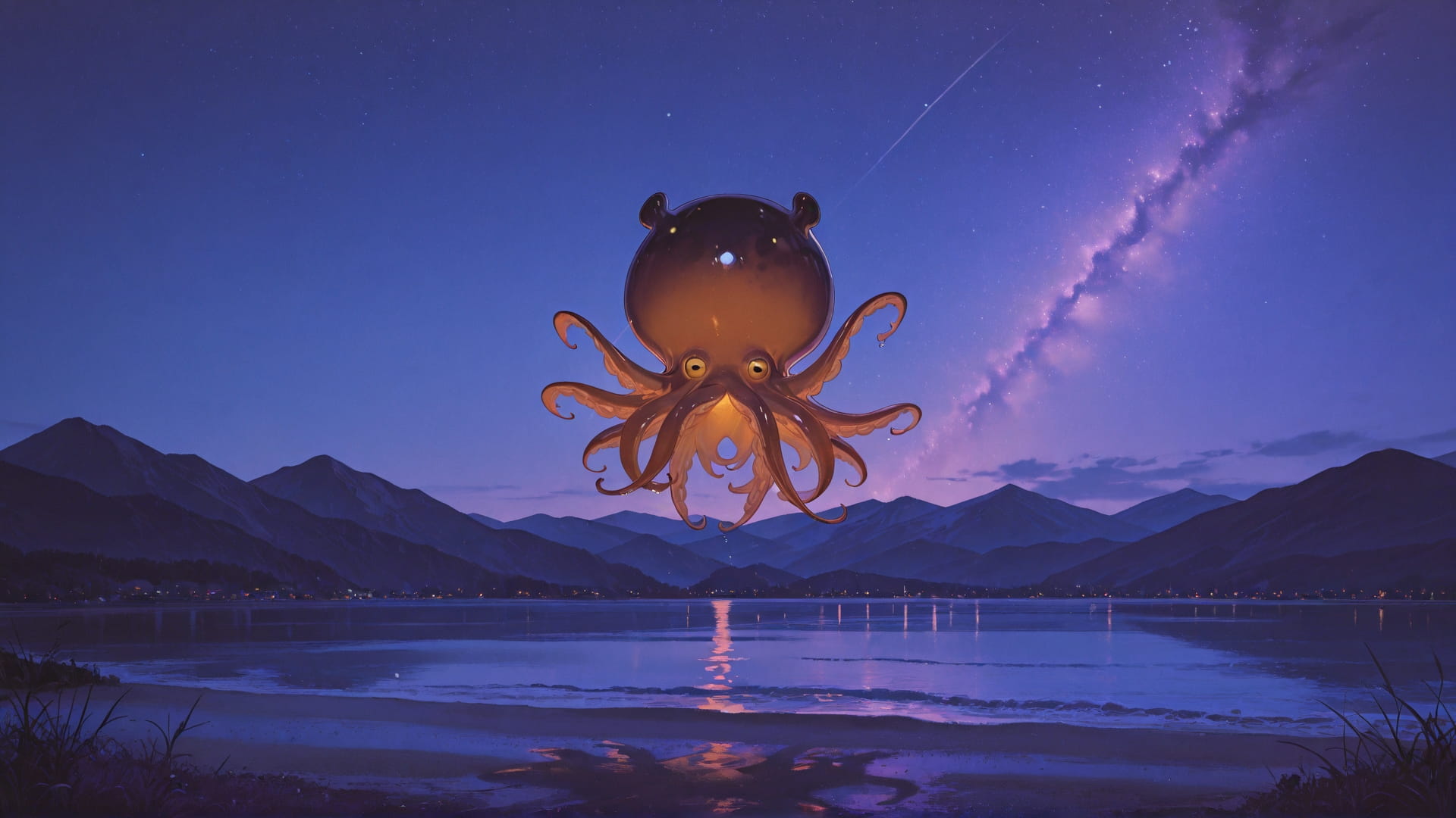 Purple Night Mountain DramaClub smartphone wallpaper free download, vertical 16:9 format, Purple, Night, Mountain, Summer