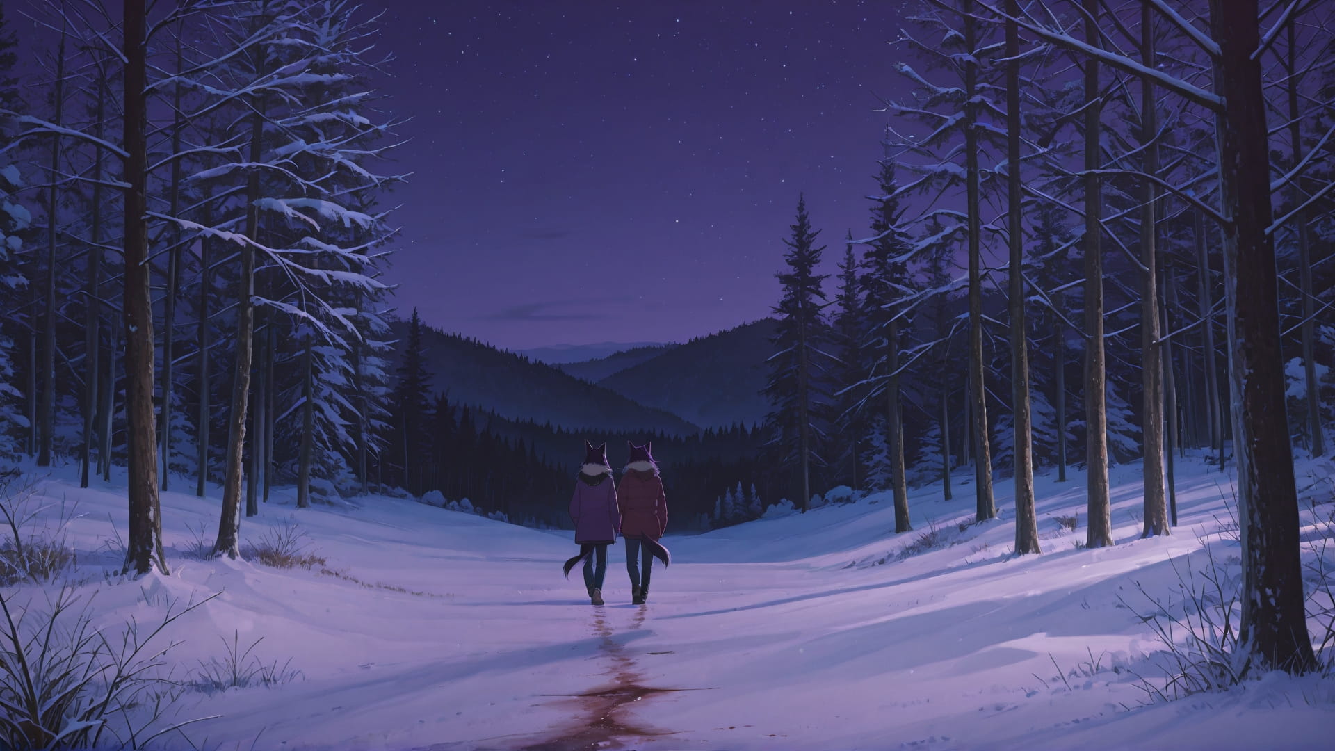 Purple Night Nature DramaClub smartphone wallpaper free download, vertical 16:9 format, Purple, Night, Nature, Winter 001