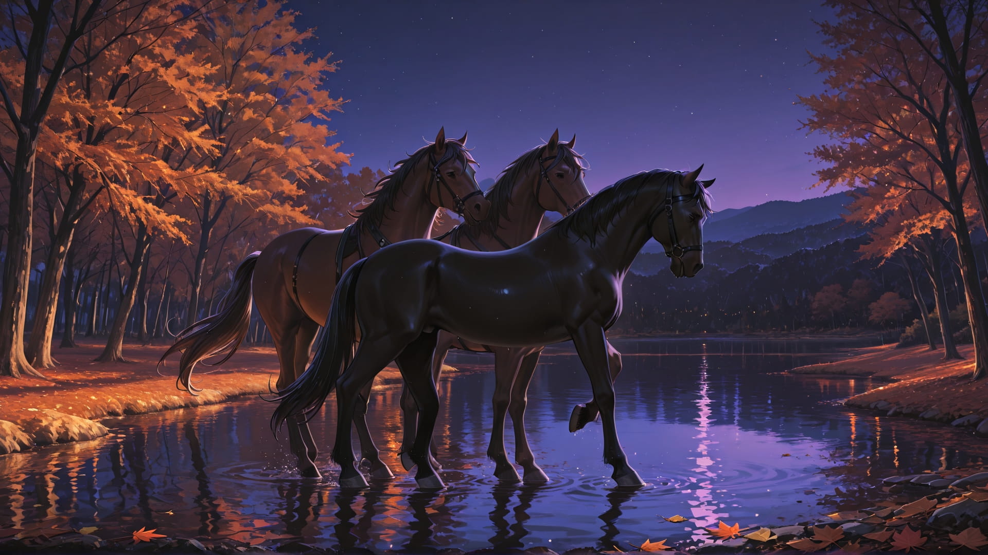 Purple Night Sea DramaClub smartphone wallpaper free download, vertical 16:9 format, Purple, Night, Sea, Autumn