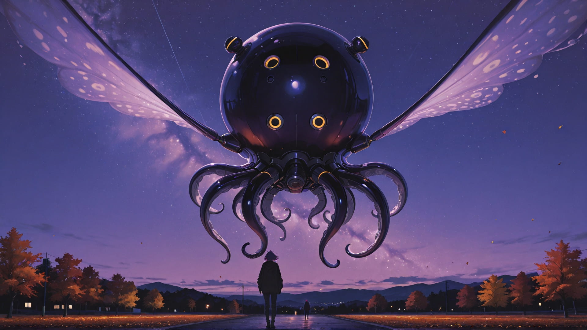 Purple Night Sky DramaClub smartphone wallpaper free download, vertical 16:9 format, Purple, Night, Sky, Autumn