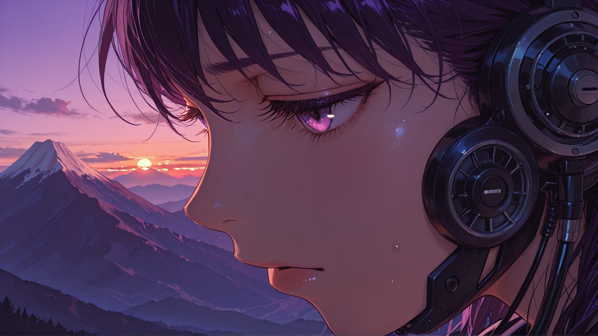 Purple Sunset Mountain DramaClub smartphone wallpaper free download, vertical 16:9 format, Purple, Sunset, Mountain, Summer