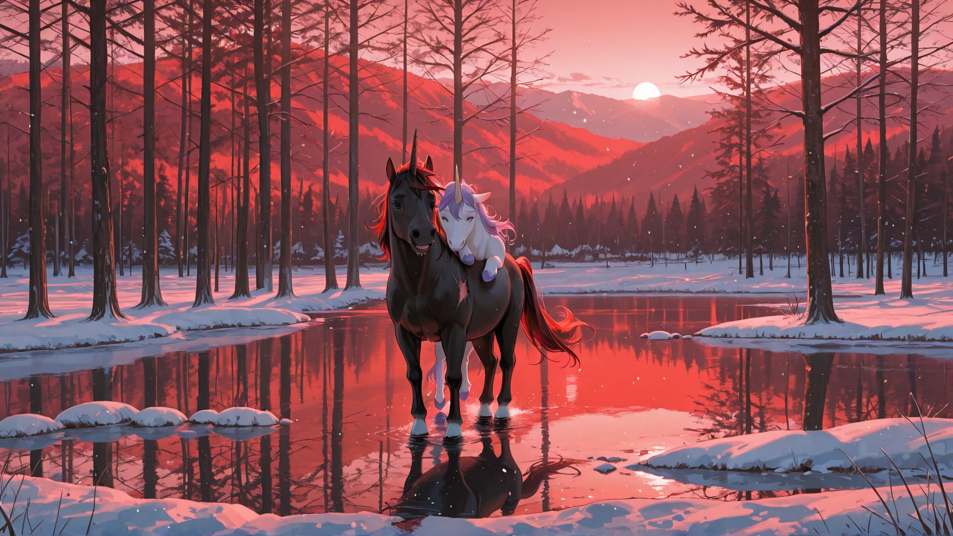 Red Afternoon Sea DramaClub smartphone wallpaper free download, vertical 16:9 format, Red, Afternoon, Sea, Winter