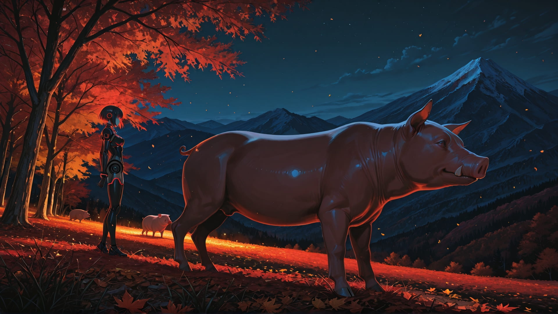 Red Night Mountain DramaClub smartphone wallpaper free download, vertical 16:9 format, Red, Night, Mountain, Autumn