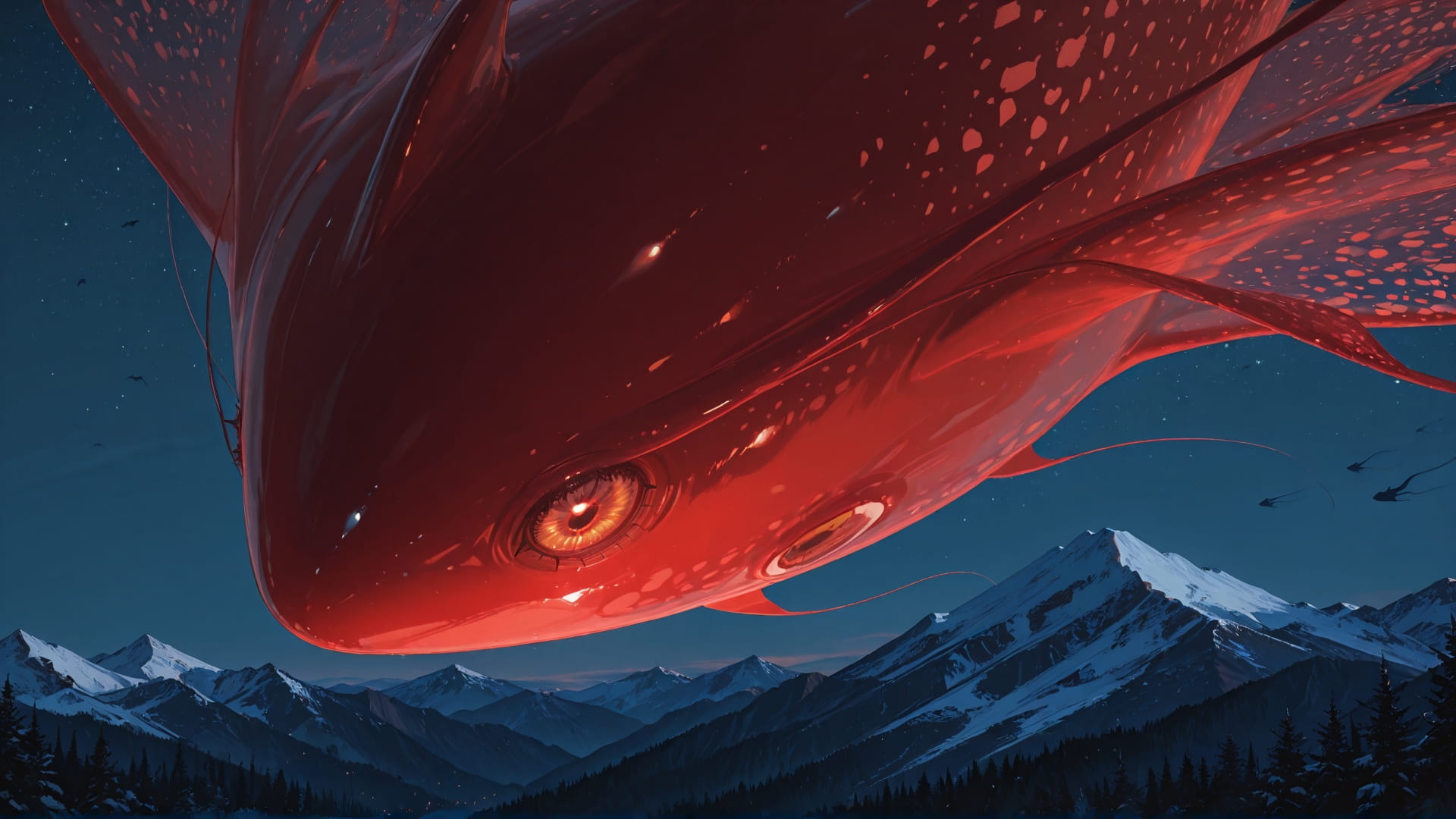 Red Night Mountain DramaClub smartphone wallpaper free download, vertical 16:9 format, Red, Night, Mountain, Winter