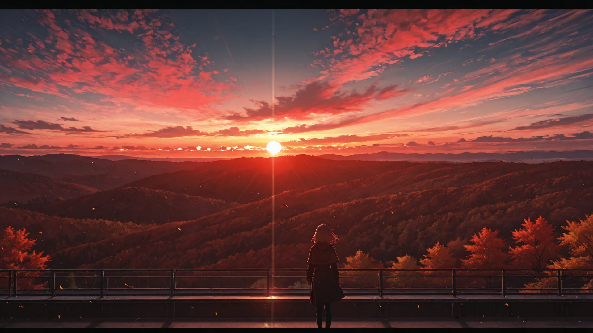 Red Sunset Sky DramaClub smartphone wallpaper free download, vertical 16:9 format, Red, Sunset, Sky, Autumn 001