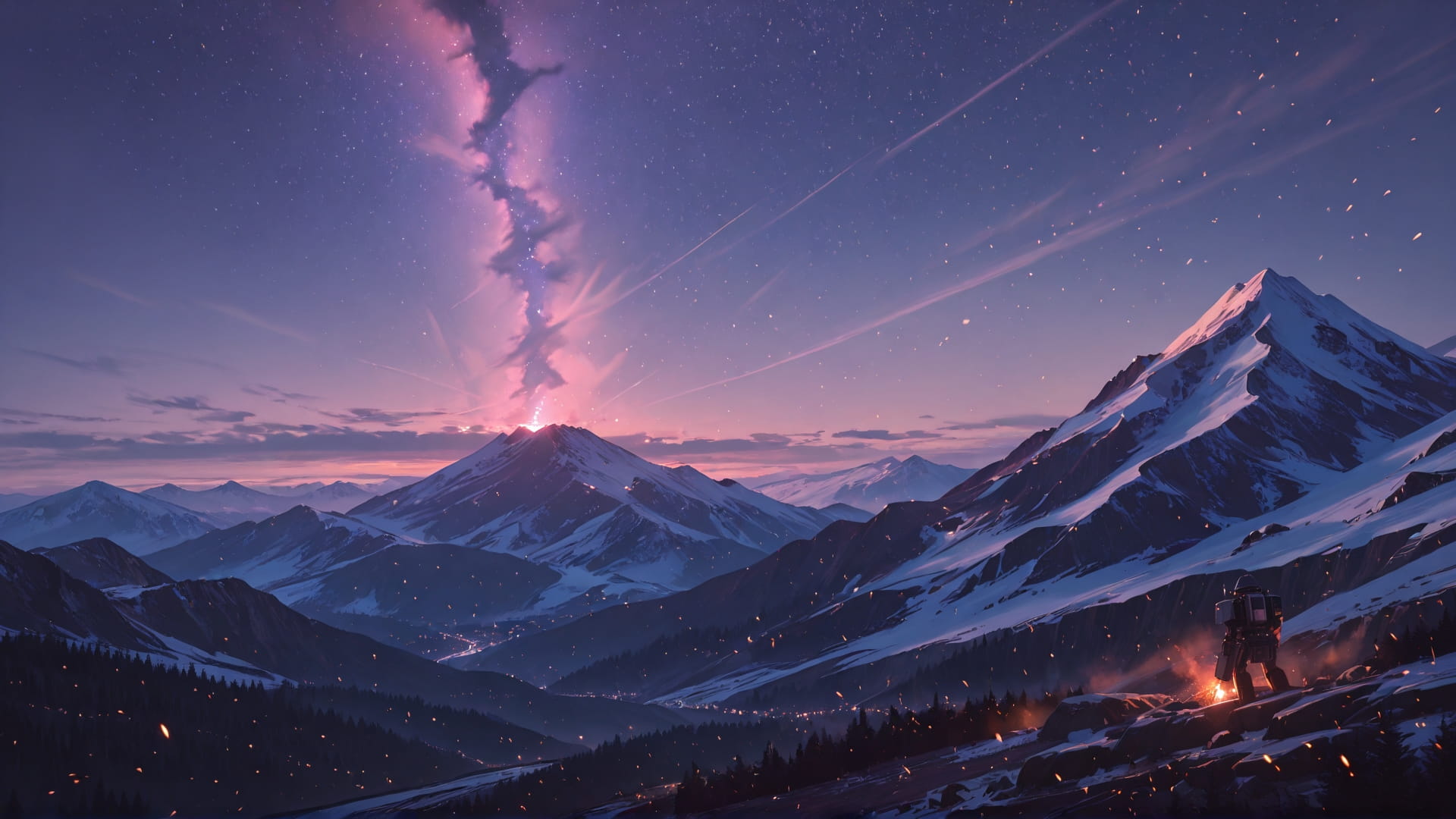 Purple Afternoon Mountain Ember smartphone wallpaper free download, vertical 9:16 format, Purple, Afternoon, Mountain, Winter