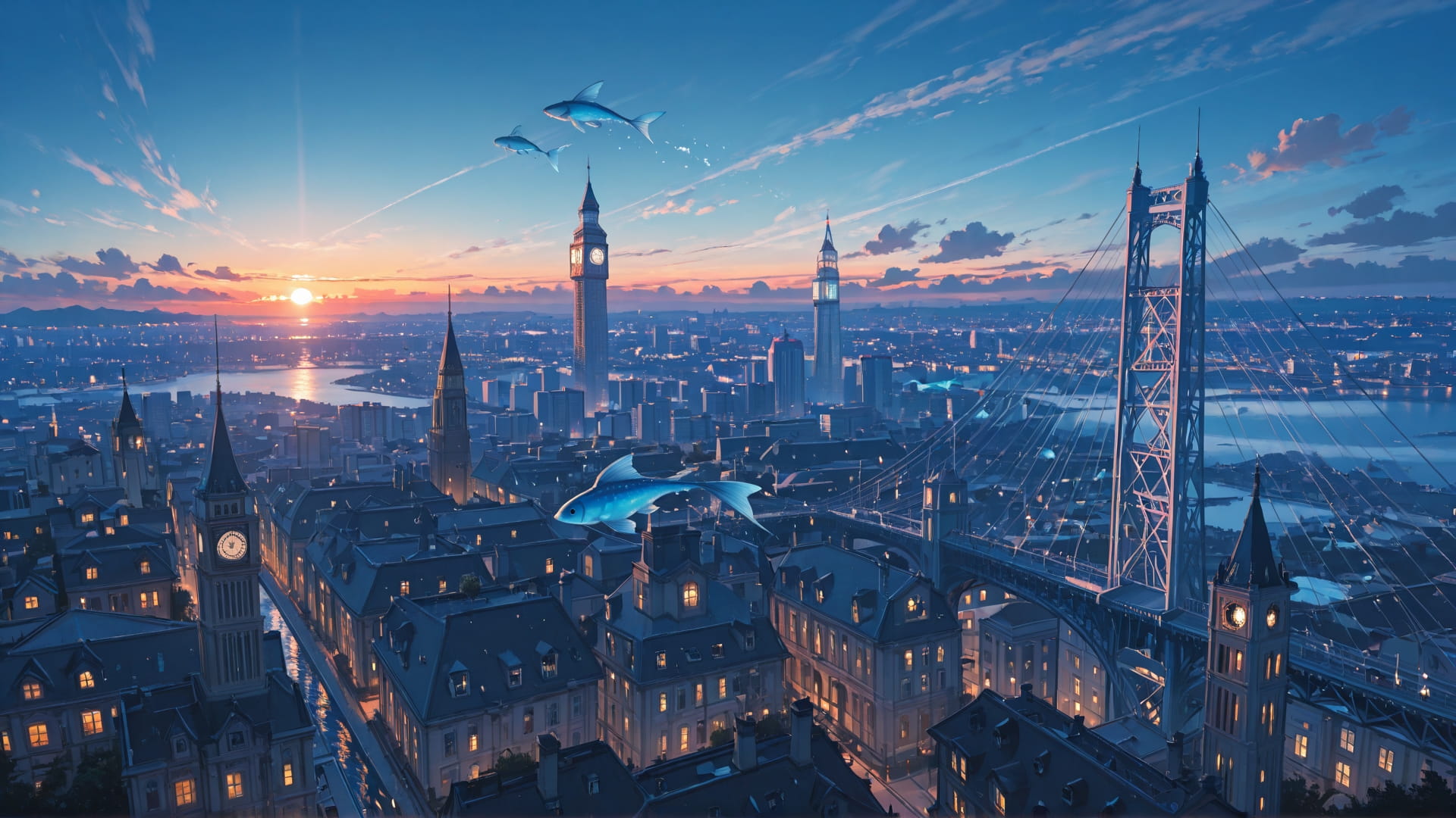 Blue Sunset City England smartphone wallpaper free download, vertical 16:9 format, Blue, Sunset, City, Summer