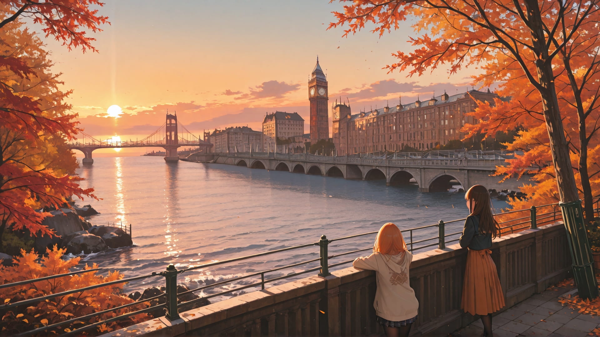 Orange Afternoon Sea England smartphone wallpaper free download, vertical 16:9 format, Orange, Afternoon, Sea, Autumn 001