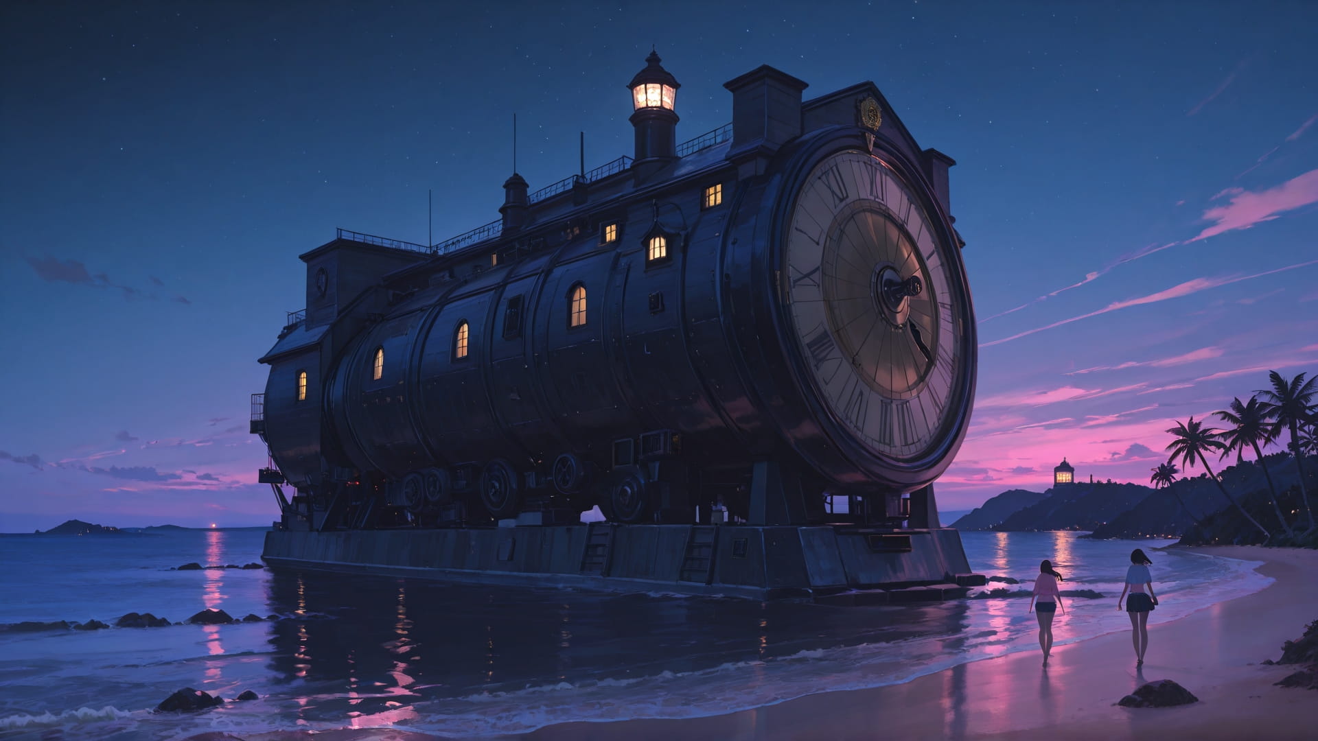 Pink Night Sea England smartphone wallpaper free download, vertical 16:9 format, Pink, Night, Sea, Summer