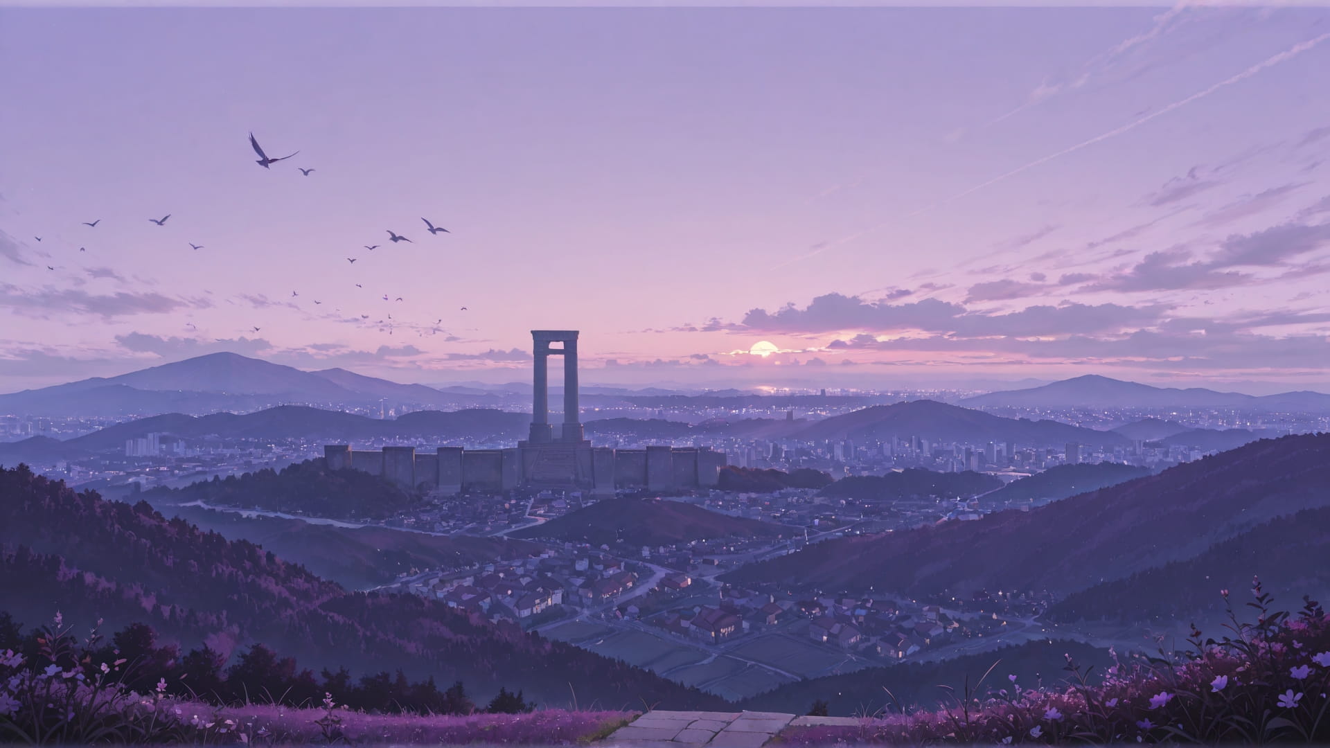 Purple Afternoon City England smartphone wallpaper free download, vertical 16:9 format, Purple, Afternoon, City, Spring