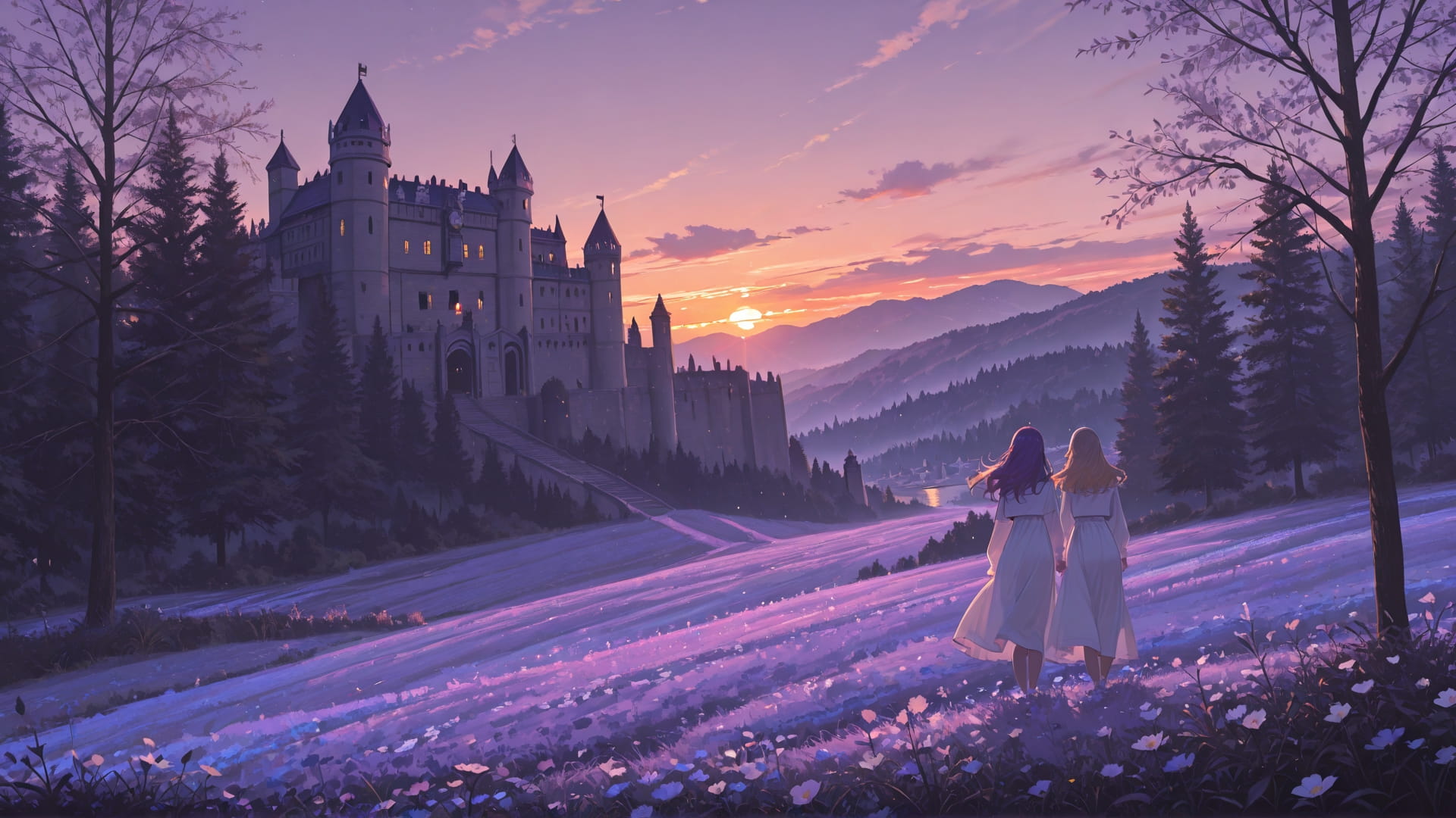 Purple Sunset Nature England smartphone wallpaper free download, vertical 16:9 format, Purple, Sunset, Nature, Spring