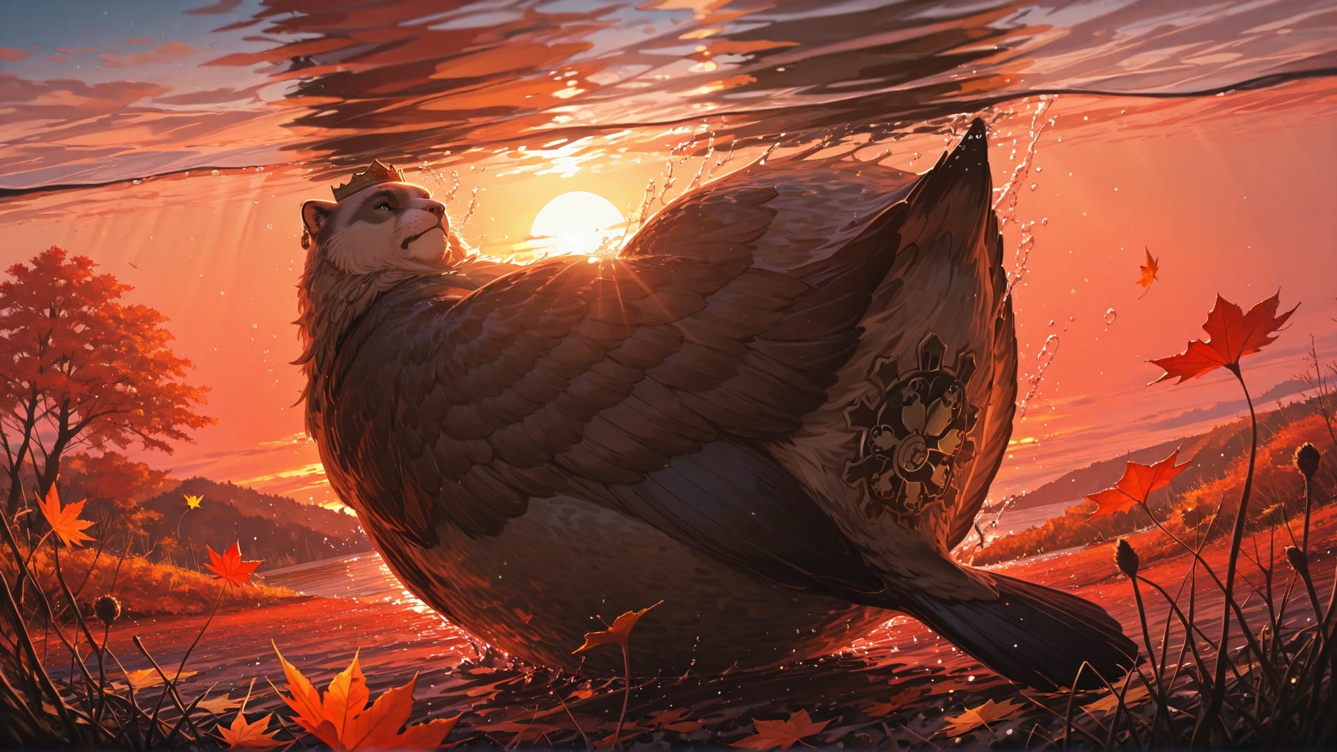 Red Sunset Sea England smartphone wallpaper free download, vertical 16:9 format, Red, Sunset, Sea, Autumn 001