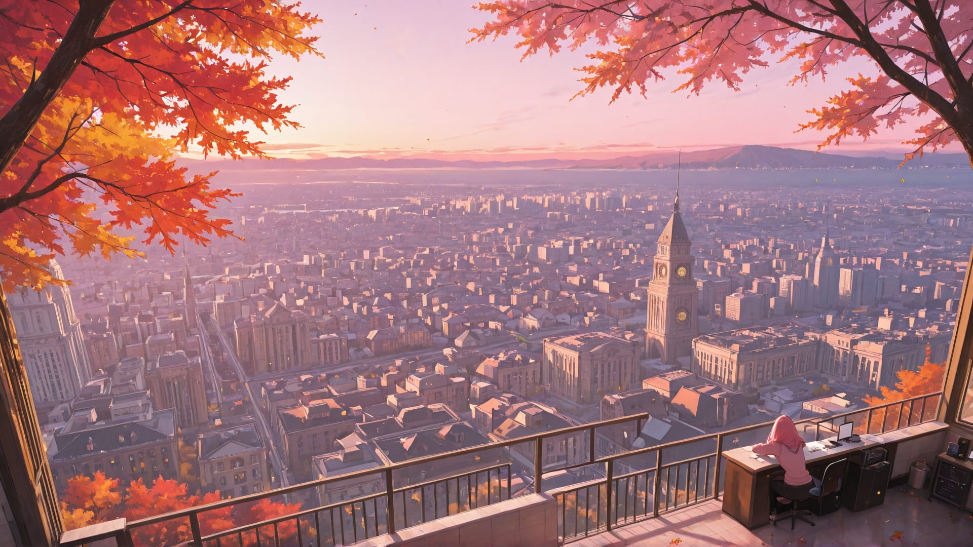 Pink Afternoon City Explorecore smartphone wallpaper free download, vertical 16:9 format, Pink, Afternoon, City, Autumn 001